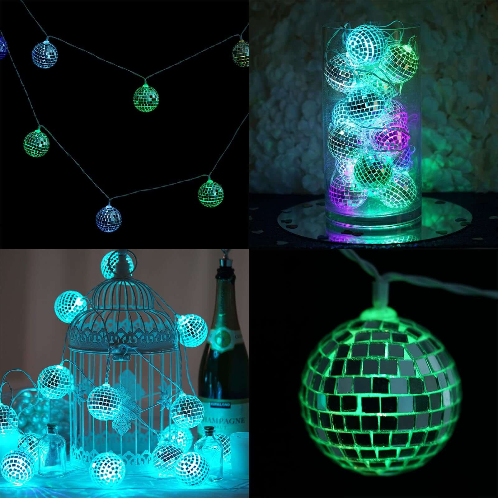 15 LED String Lights Garland with Silver Disco Mirror Balls - 6ft Battery Operated Party Lights for Weddings, Christmas, Halloween & Home Decor