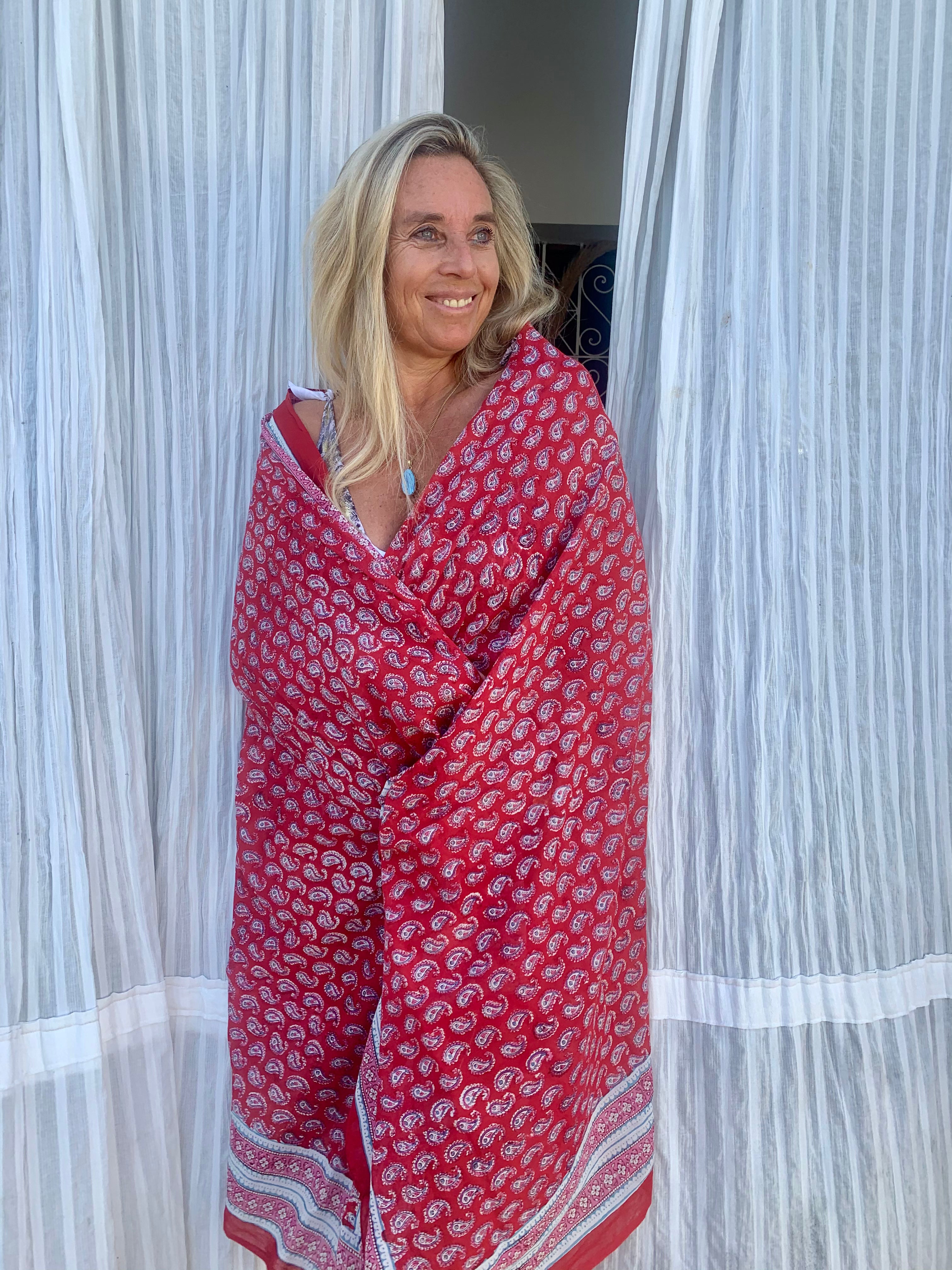 Stylish Hand Block Print Sarong - Boho Beach Wrap, Summer Cover Up, Yoga Scarf & Home Decor