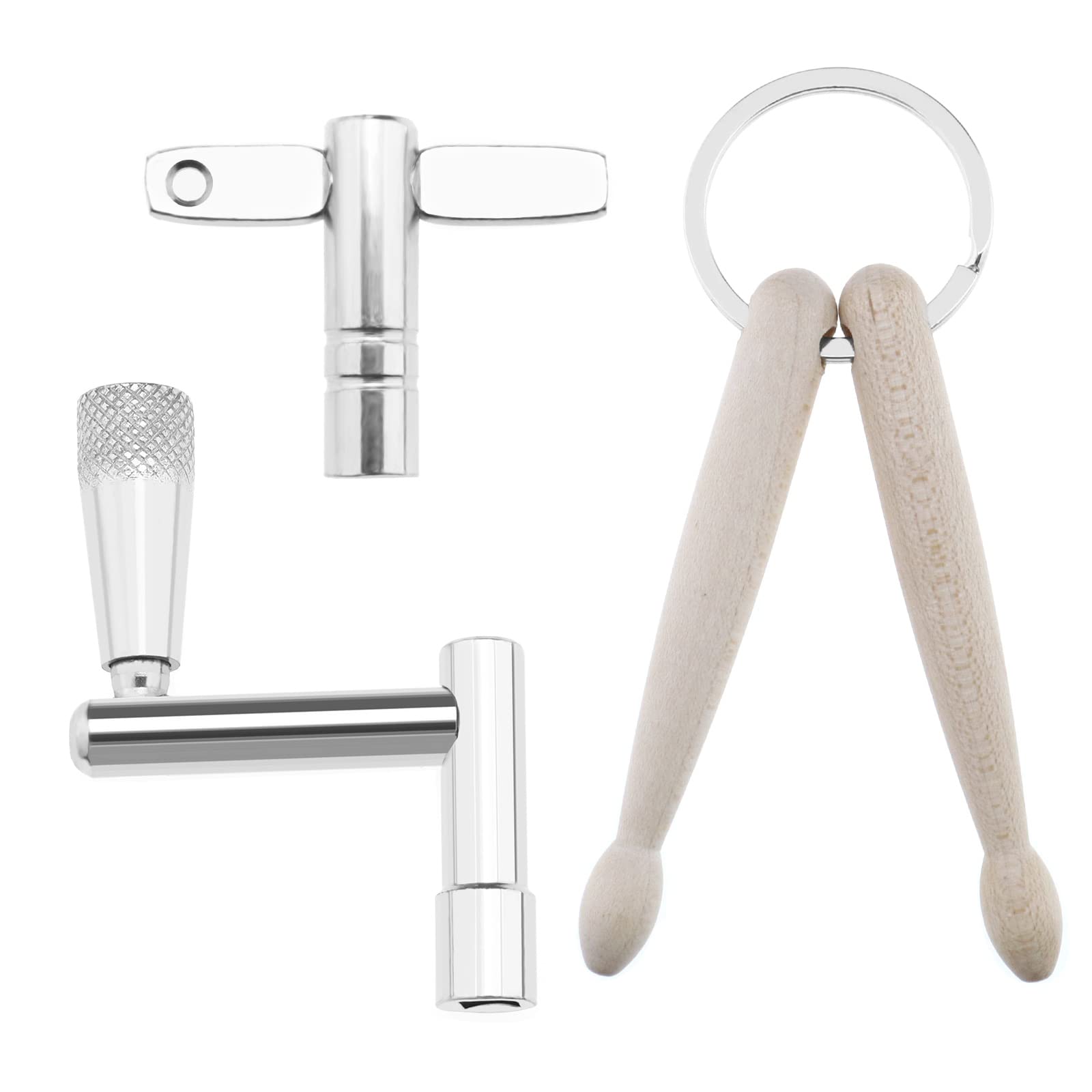 3Pcs Drum Kit Tuning Key Set - Continuous Motion Speed Key, Drumstick Keychain & Drum Wrench Tool for Snare Drums, Bass Drums - Perfect for Drum Maintenance & Live Performances