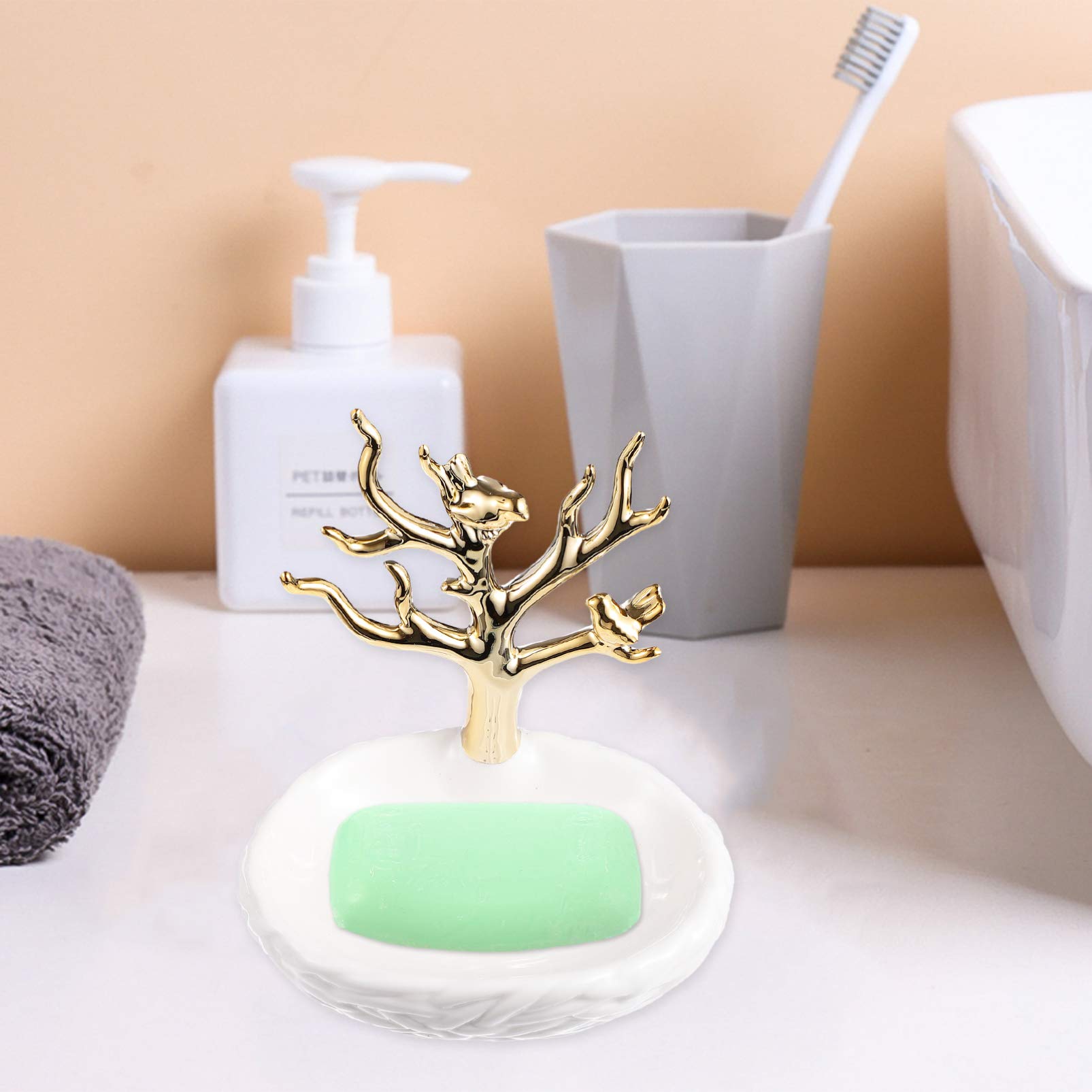 1pc Ceramic Soap Dish Holder - Jewelry Rack Tray & Draining Soap Organizer for Bathroom - Perfect for Bathroom Countertops, Vanities, and Shower Storage