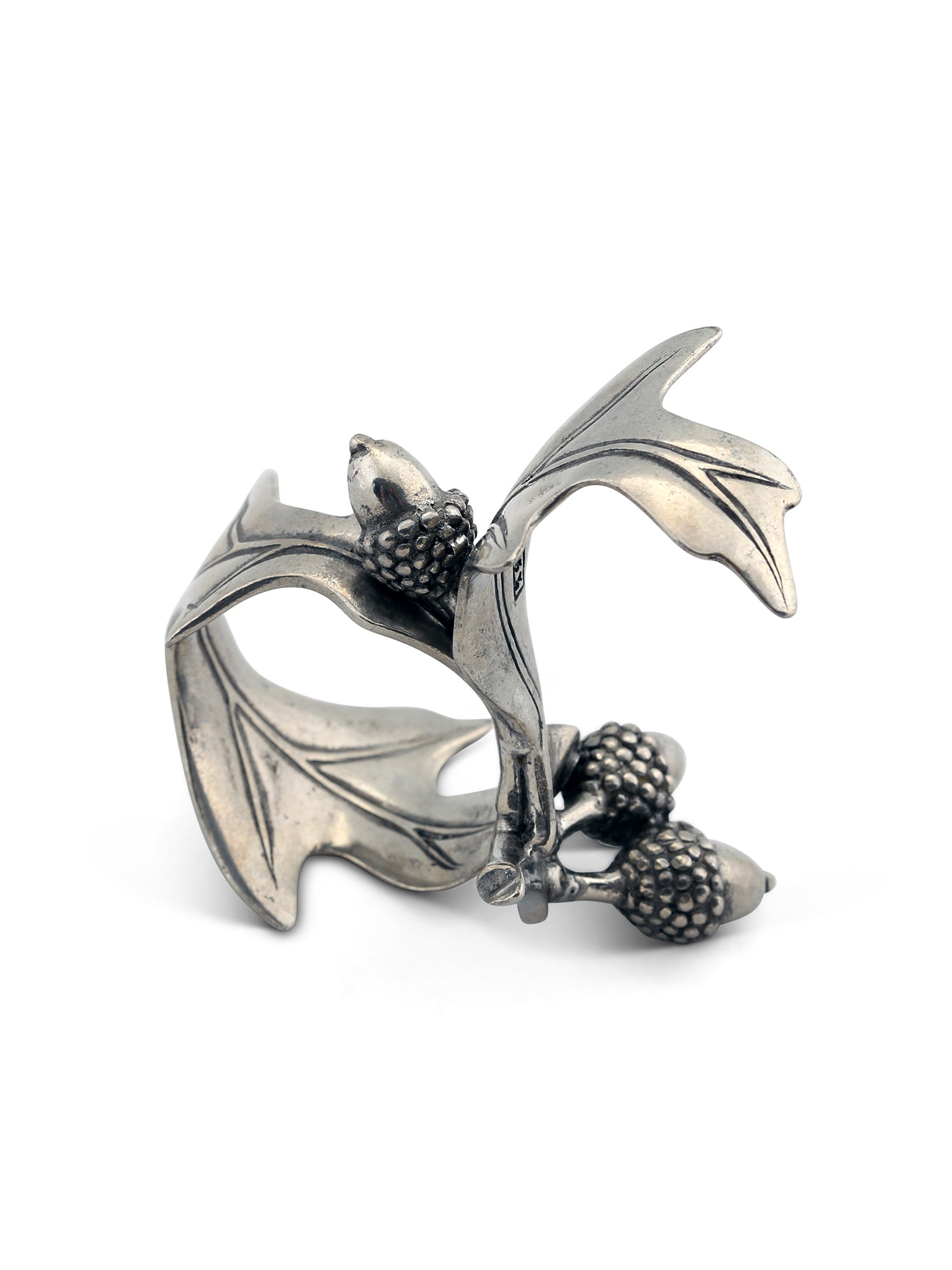 Handcrafted Pewter Acorn and Oak Leaf Napkin Rings Set of 4 - Elegant Fall Table Decor for Thanksgiving, Autumn Dinner Parties, and Rustic Wedding Place Settings