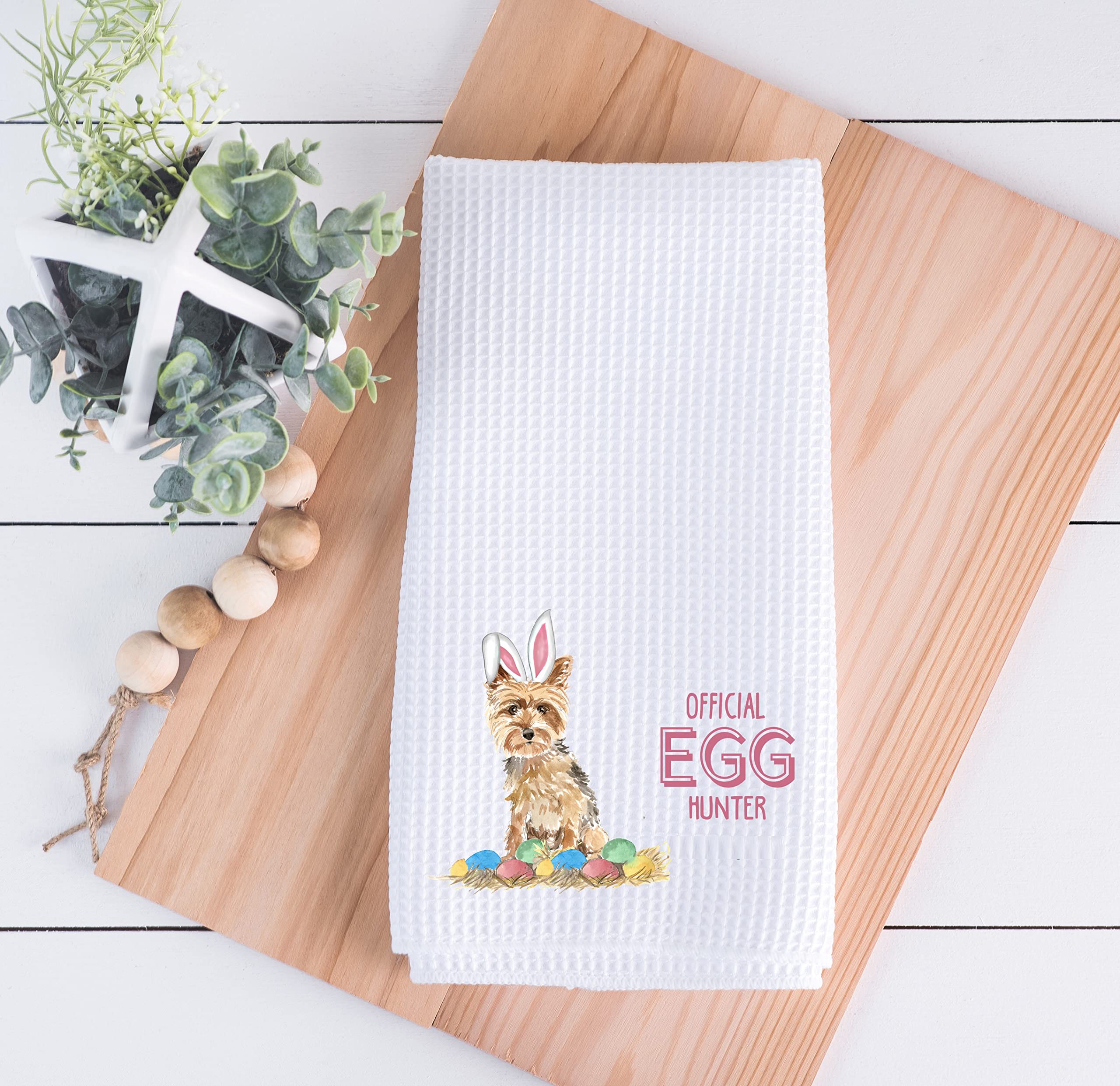 Yorkie Official Egg Hunter Kitchen Towel - Easter Waffle Weave Dish Towel Set for Holiday Decor & Kitchen Use - Perfect for Easter Decorations, Dish Drying, and Gift Giving