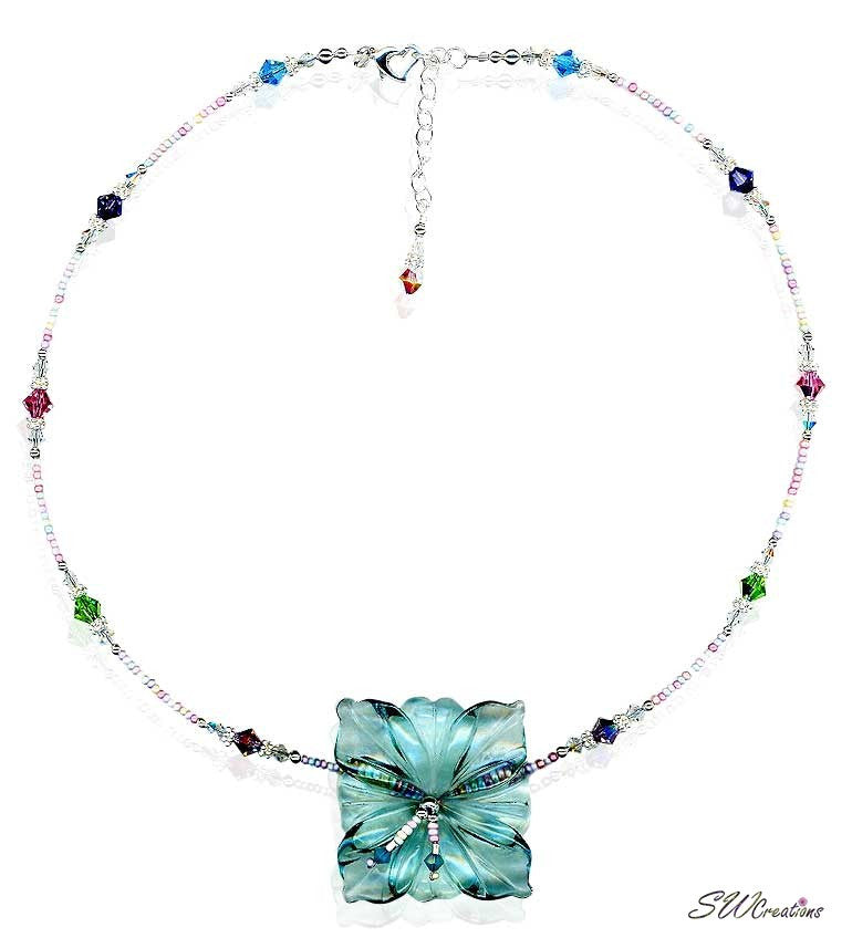 Sea Foam Crystal Hibiscus Flower Necklace - Elegant Hawaiian Style Pendant for Women | Perfect for Beach Weddings, Summer Vacations & Boho Fashion