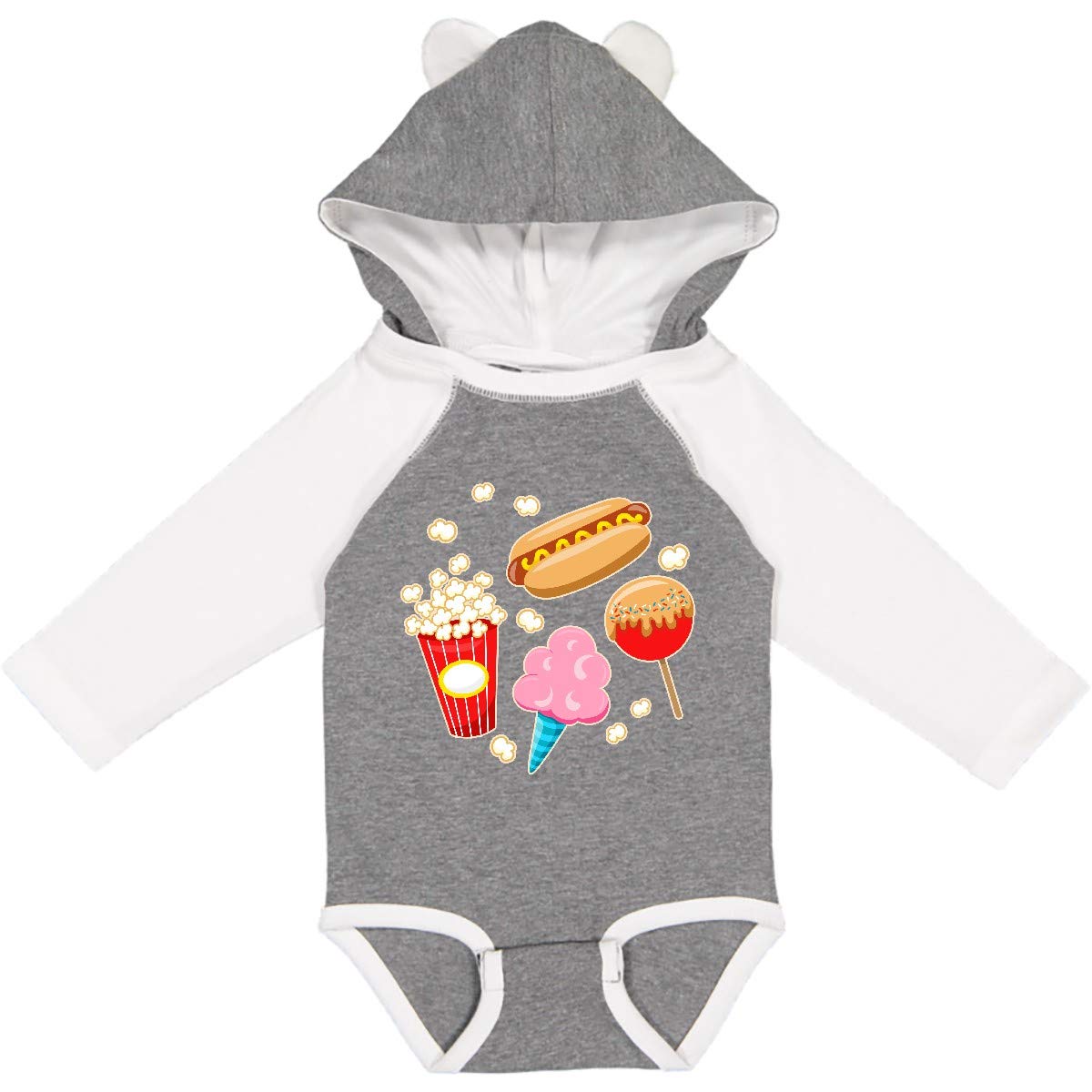 Inktastic Summer Treats - Hot Dog & Popcorn Print Long Sleeve Baby Bodysuit | Cute Infant Outfit for Beach, Picnic & Summer Parties