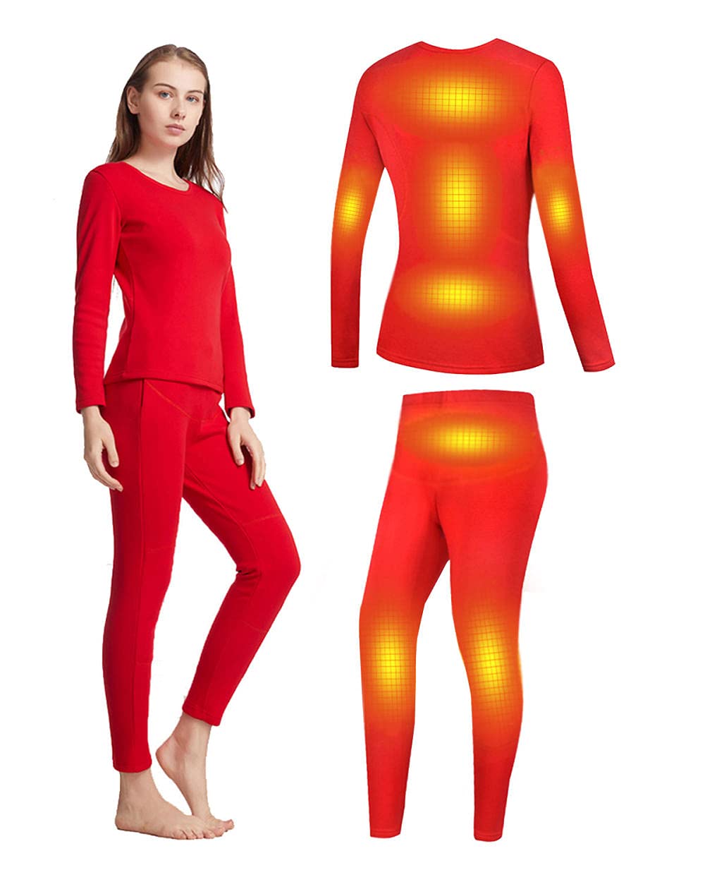 Windproof Heated Thermal Underwear Set for Women - USB Electric Long Underwear with Battery Pack - Winter Snow Leggings for Skiing, Hiking & Cold Weather Outdoor Activities