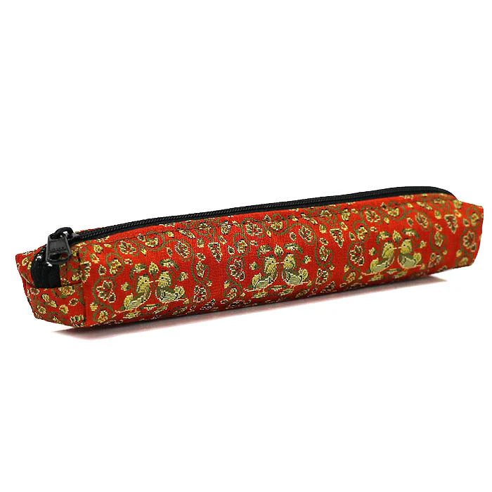 Nishijin Woven Pencil Case - Mandarin Ducks & Arabesques Pattern - Handmade Kyoto Japan - Traditional Japanese Craft Pen Holder for School, Office & Gift