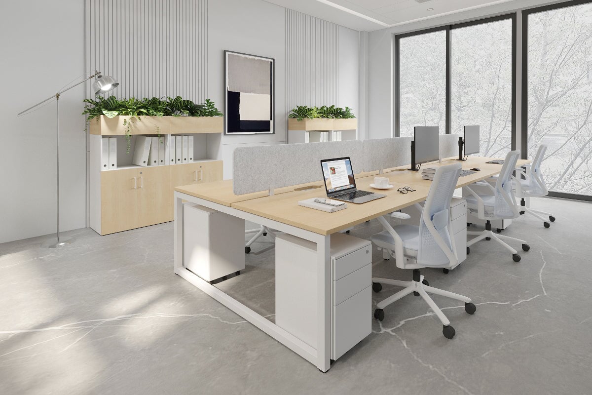 Quadro Loop Legs 6-Person Office Workstation Desk - 1800L x 800W with Cable Management | Modern Collaborative Workspace Solution for Team Projects & Open Office Layouts