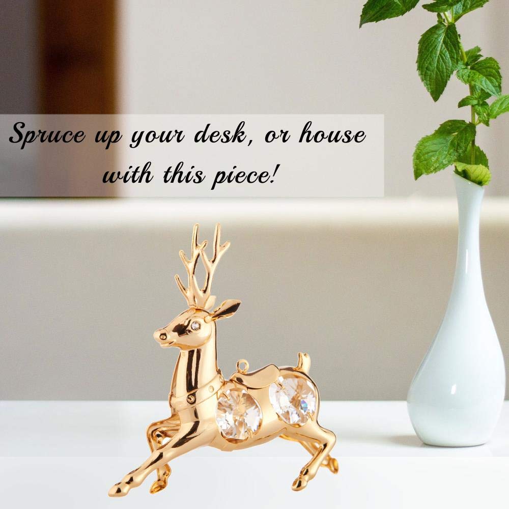 24K Gold Plated Reindeer Ornament with Genuine Crystals - Elegant Holiday Gift for Women (Mom, Wife, Grandma, Sister) - Perfect for Christmas Decor, Mother's Day Present, Housewarming Gift & Home Decoration - Ideal for Tree Topper, Mantel Display or Festive Table Centerpiece