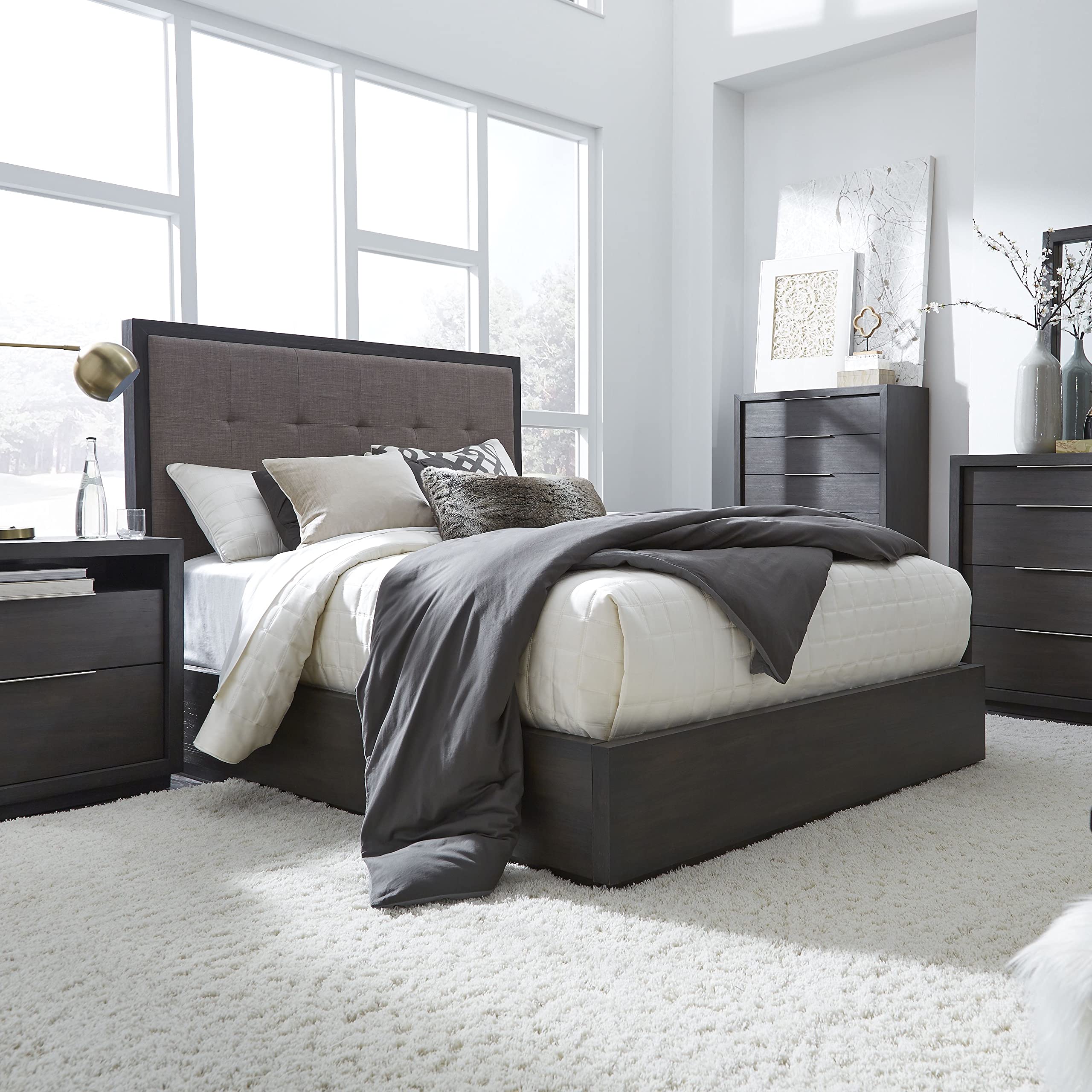 Modus Furniture Solid Wood King Size Platform Bed Frame - Oxford Dolphin Finish | Sturdy & Elegant for Modern Bedroom Decor