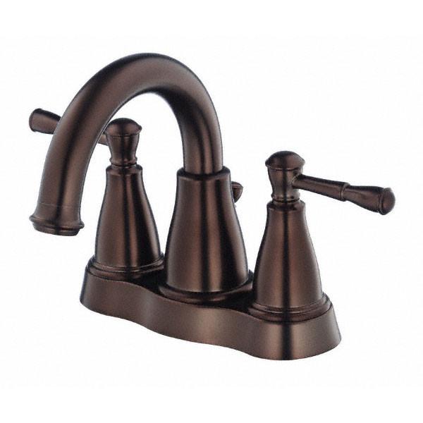 Danze Eastham Tumbled Bronze Wavy Handle Centerset Bathroom Faucet with Drain - Modern Bathroom Sink Faucet for Vanity, Powder Room & Guest Bath Installation