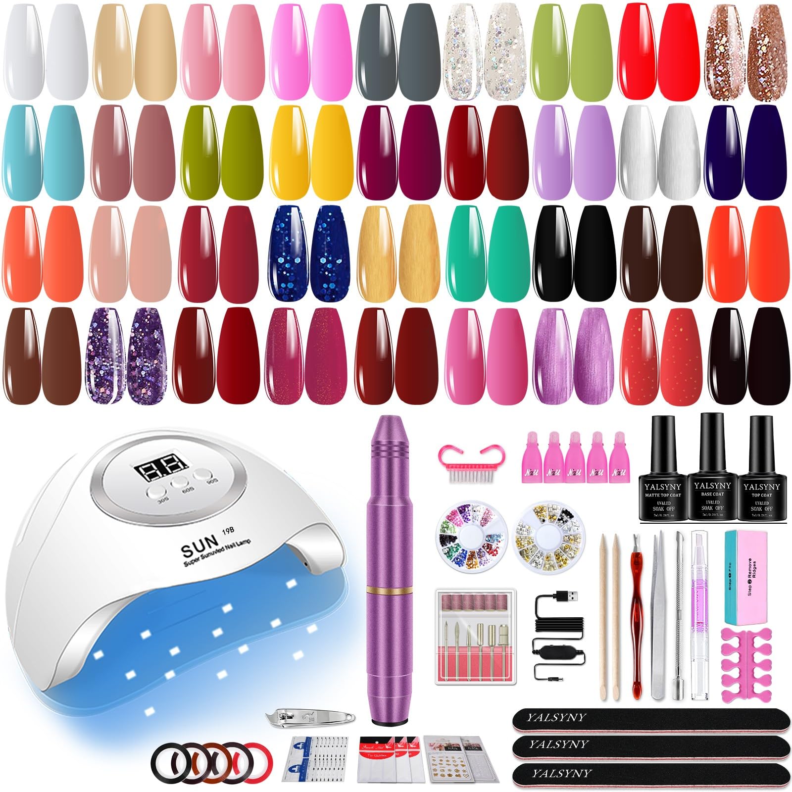 UV LED Nail Lamp Kit with Soak Off Gel Polish, Base & Top Coat - Professional Manicure Set with Nail Tools & Decorations for Salon & Home Use