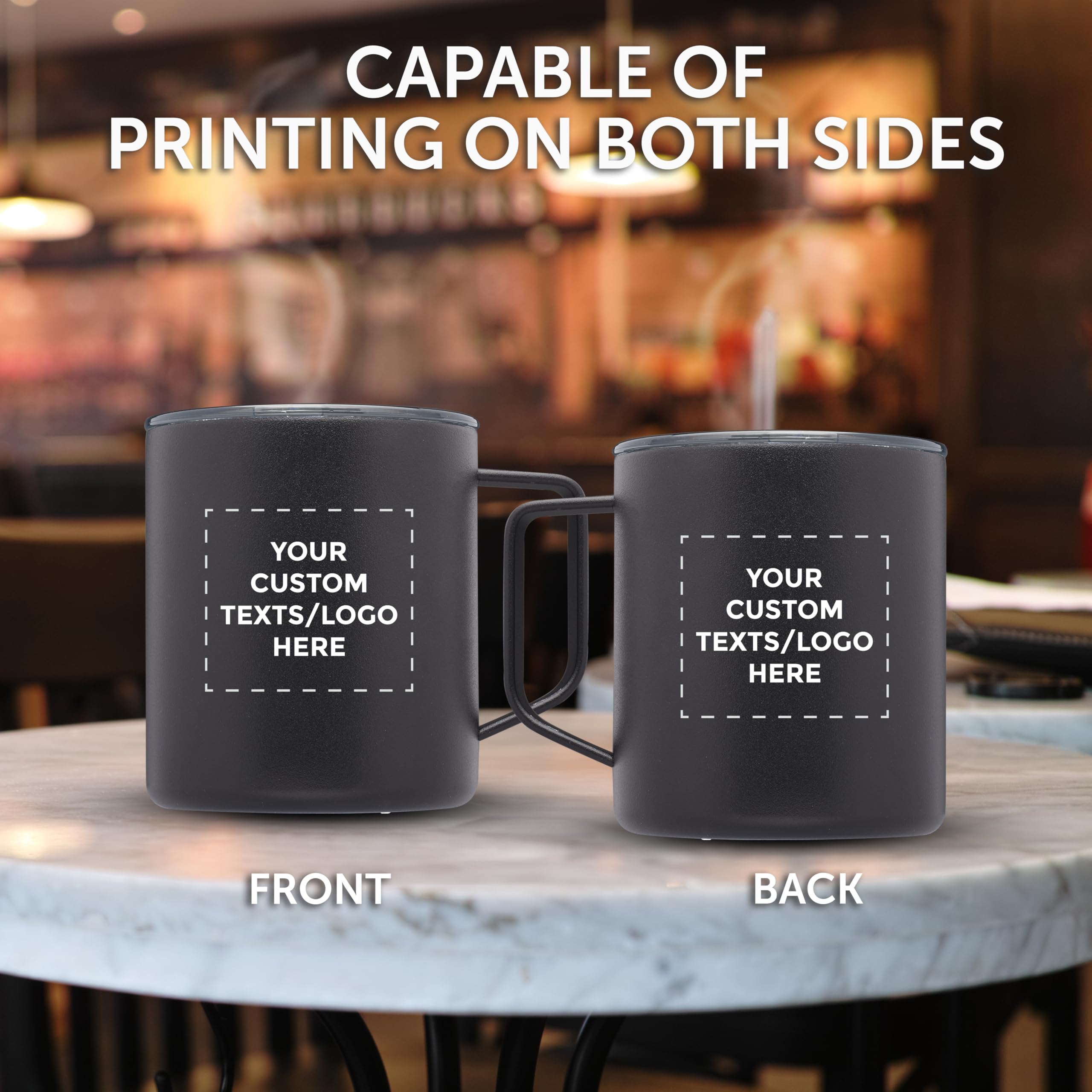 Custom Kenai Powder Coated Travel Mugs 13.5 oz - Set of 24 Insulated Stainless Steel Cups with Personalized Bulk Pack - Double Wall Vacuum Insulation for Coffee, Tea, Hot Cocoa & Cold Drinks - Perfect for Office, Camping, Travel & Gifts - Black