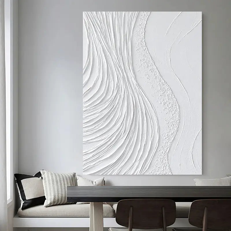 White Minimalist Textured Painting Canvas - Abstract Wall Art Decor for Living Room, Bedroom & Office | Premium Quality #MM023