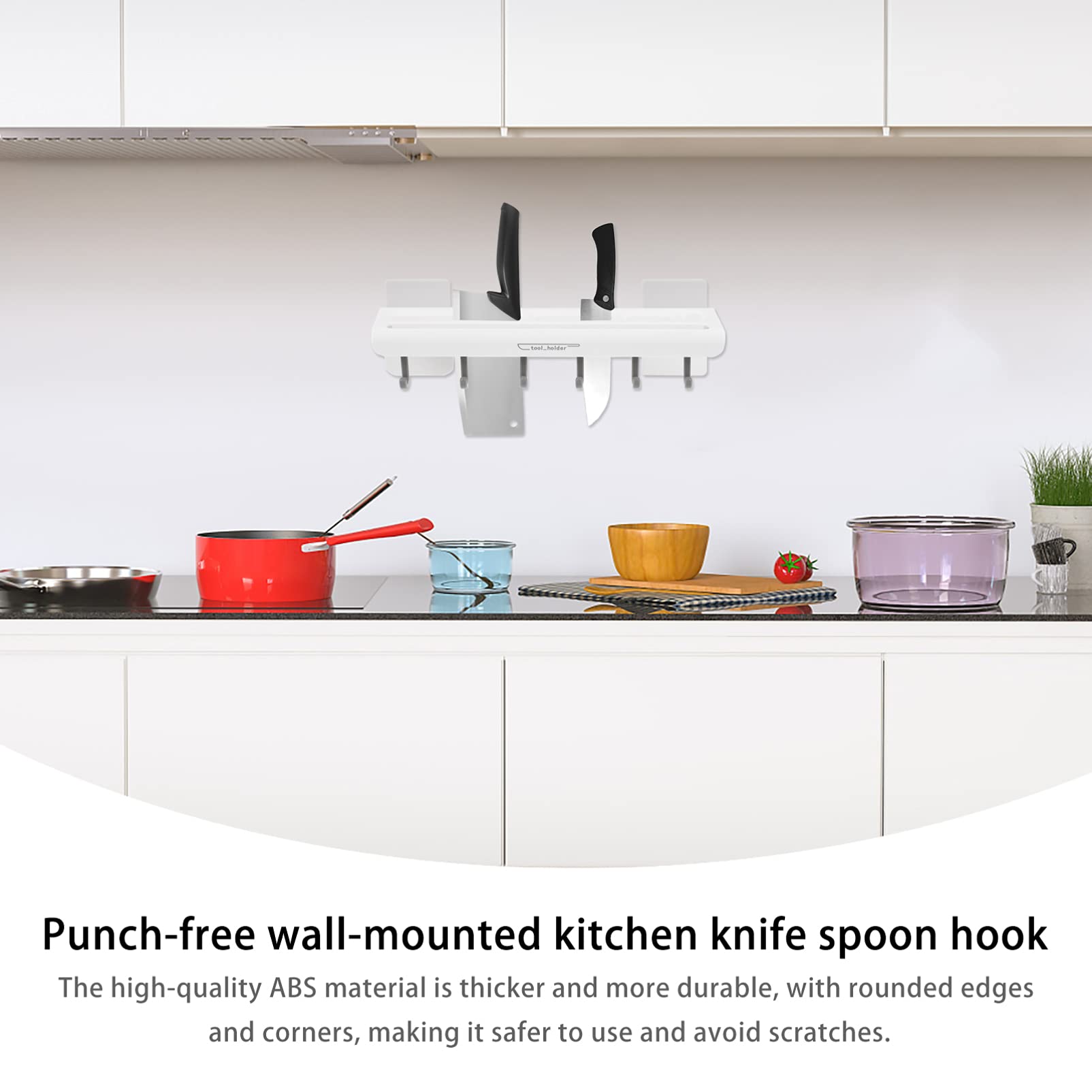 Stainless Steel Kitchen Utensil Holder with Hooks - Wall Mounted Organizer for Spoons, Ladles & Mugs - Perfect for Small Kitchen Space Saving & Organization