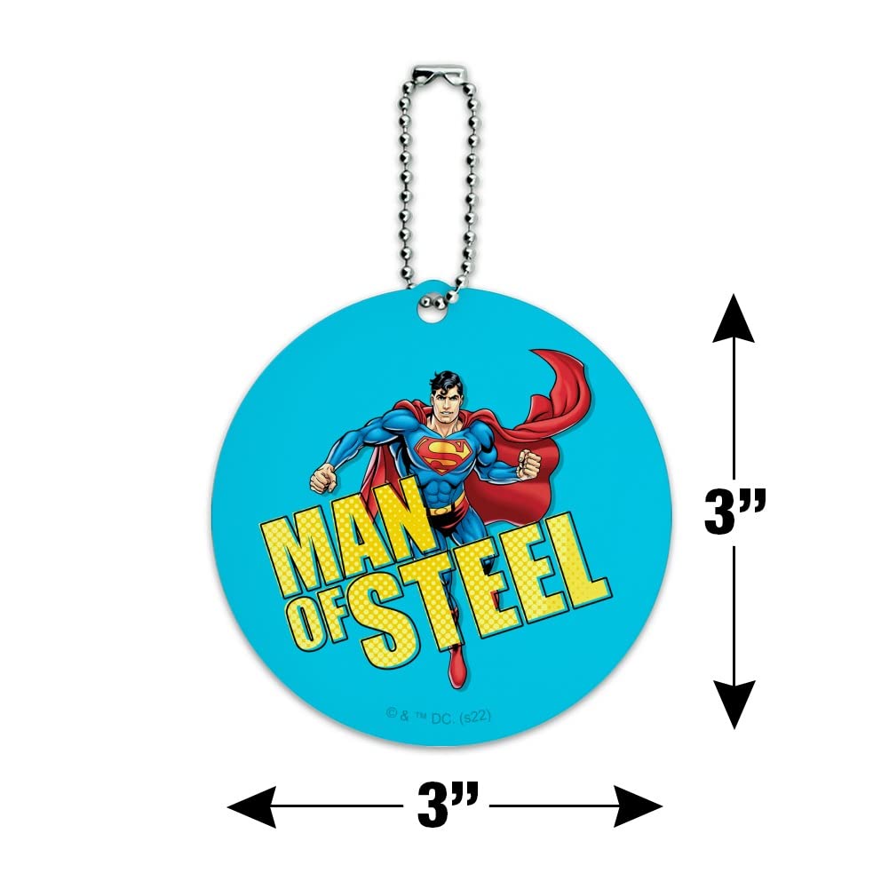 Superman The Man of Steel Round Luggage ID Tag - Durable Suitcase Name Tag for Carry-On Bags - Perfect for Travel, Business Trips & Vacation Identification