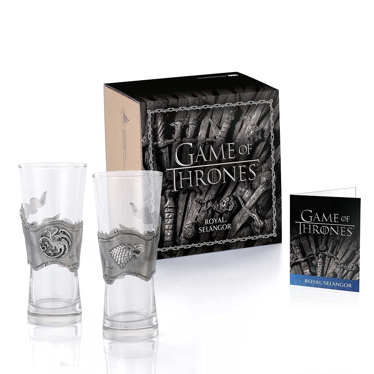 Royal Selangor Handcrafted Game of Thrones Pewter Beer Glasses Set - Ice & Fire Pilsner Pair (Gift for Fans, Medieval-Themed Parties, Collectors & Home Bar Decor)