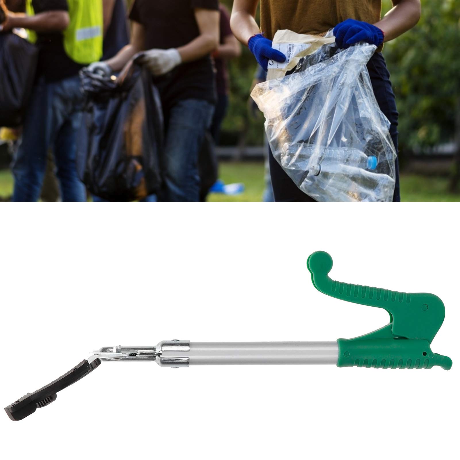 Foldable 16.1 Inch Trash Picker Grabber - Anti-Slip Jaw Reacher Tool for Elderly & Handicapped - Ideal for Outdoor Cleaning, Gardening, and Household Chores