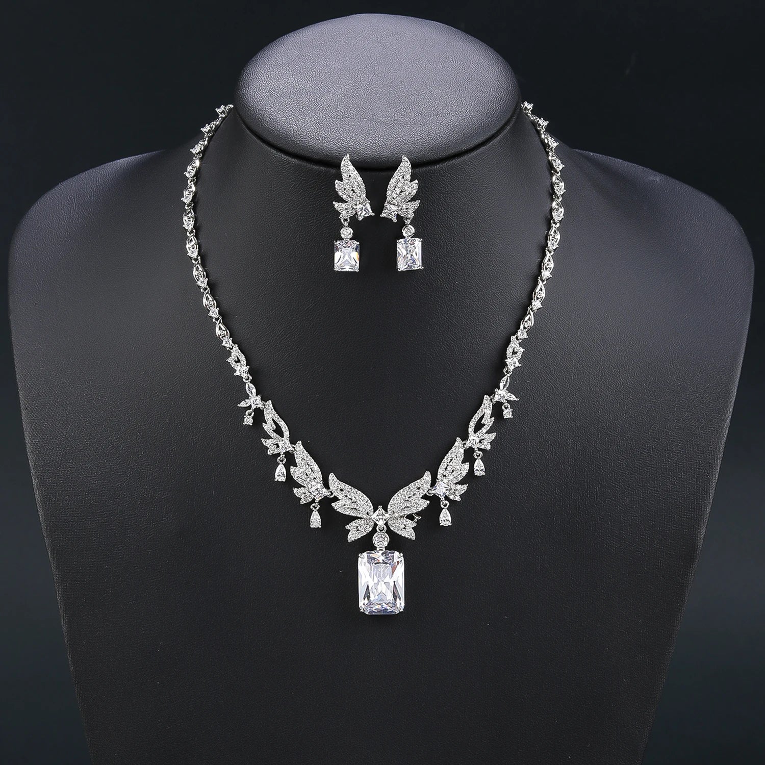 Cubic Zirconia Bridal Jewelry Set - Pendant Necklace & Earrings for Wedding, Ball, and Special Occasions | CN11398