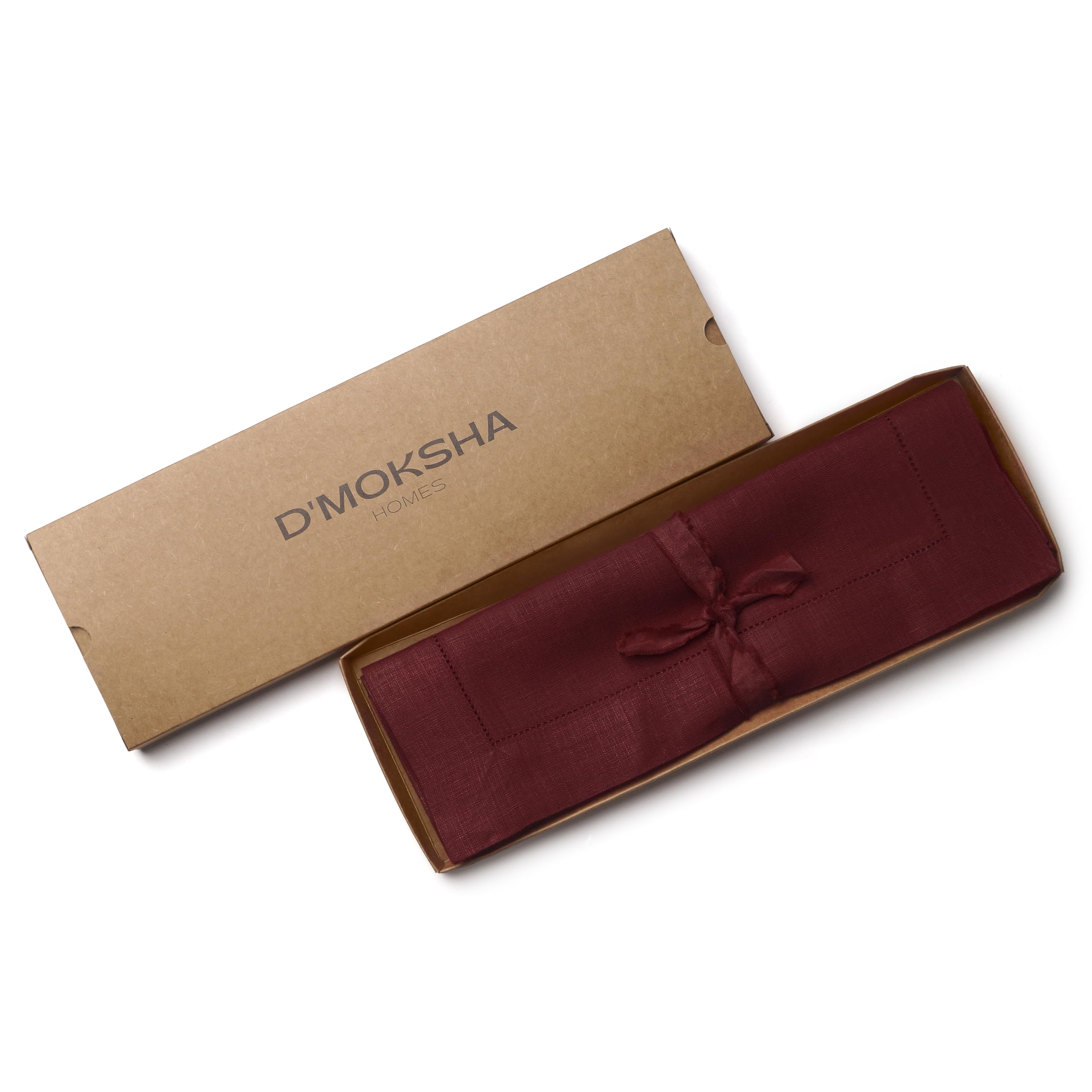 D'Moksha Homes 100% Pure Linen Placemats Set of 4 - Dark Red 14x19 Inch Classic Hemstitch Washable Table Mats for Dining, Kitchen & Spring Decor | Elegant Table Setting for Parties & Everyday Use