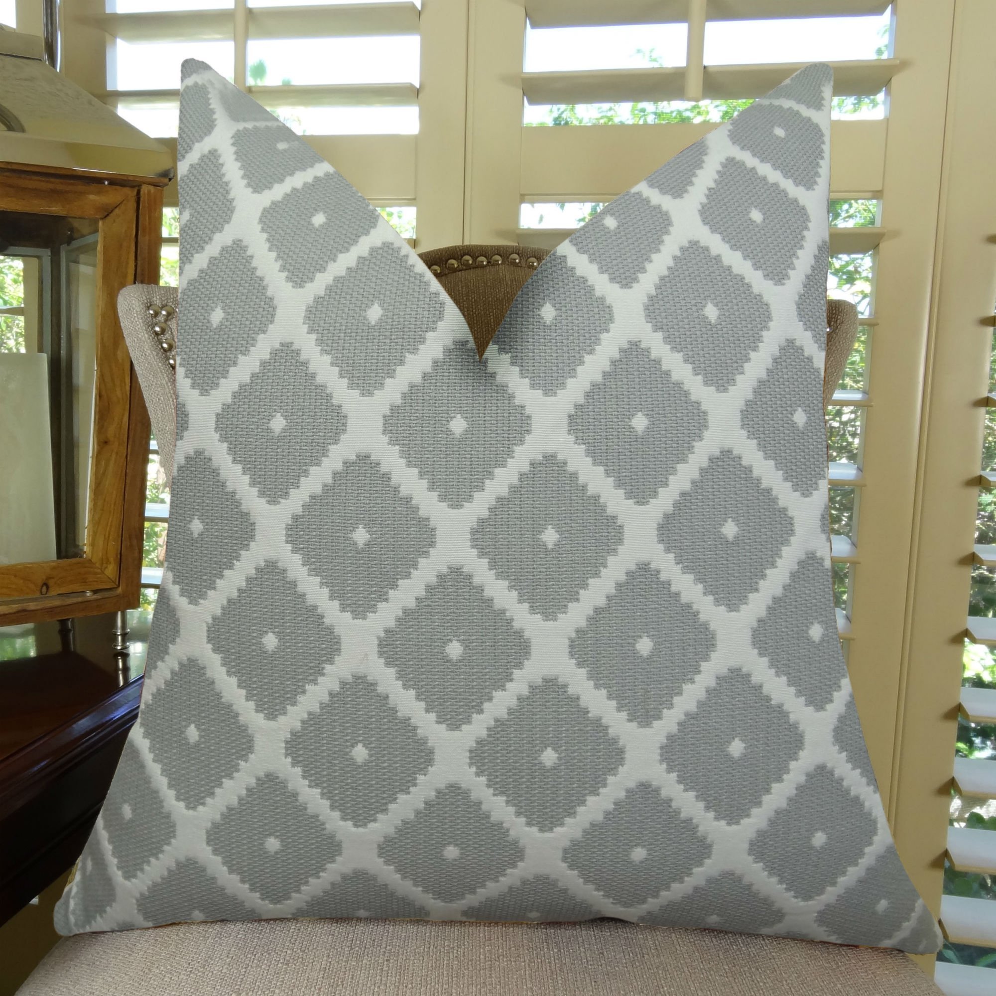 Modern Geometric Decorative Throw Pillow - Grey & White Designer Accent Cushion for Sofa, Bed, Living Room - Made in USA (11196)