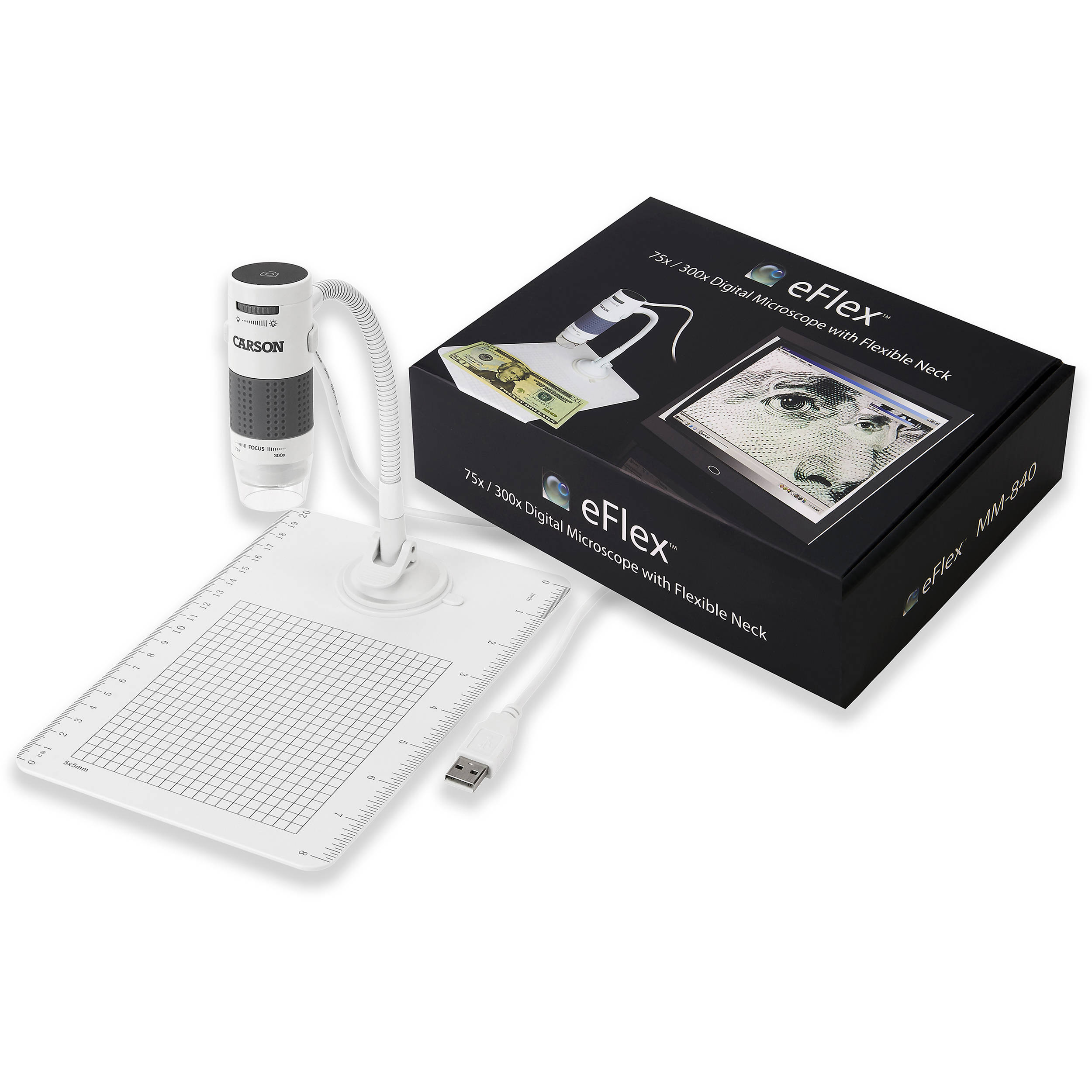 Carson eFlex 75x-300x Digital LED Microscope with Flexible Neck Stand & Base - Ideal for Coin Collecting, Jewelry Inspection, and Electronics Repair