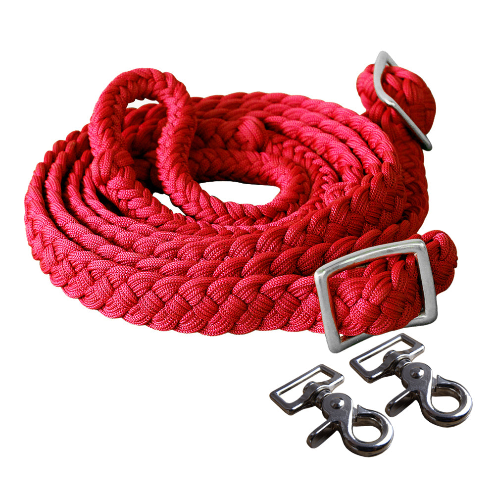 1 X 8Ft Hilason Braided Poly Barrel Horse Racing Reins with Flat Grip Knots & Snaps - Durable Equestrian Equipment for Barrel Racing, Training & Western Riding