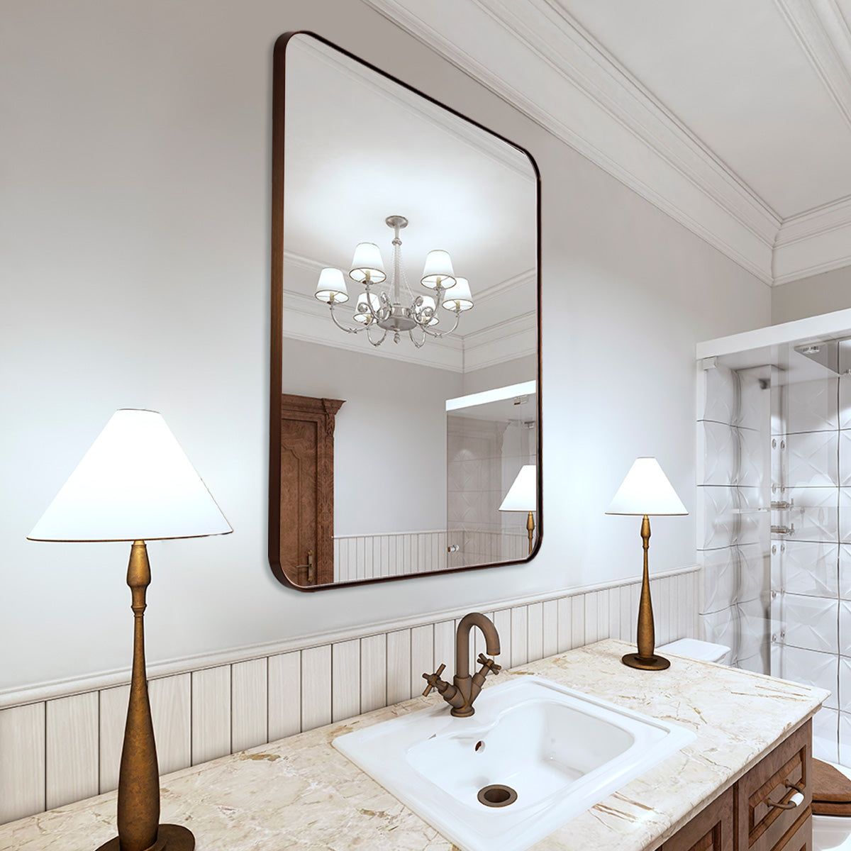 Premium Aluminum Framed Rounded Rectangular Bathroom Mirror - Modern Vanity Mirror for Bathroom Decor, Makeup & Shaving - Perfect for Home, Hotel & Spa