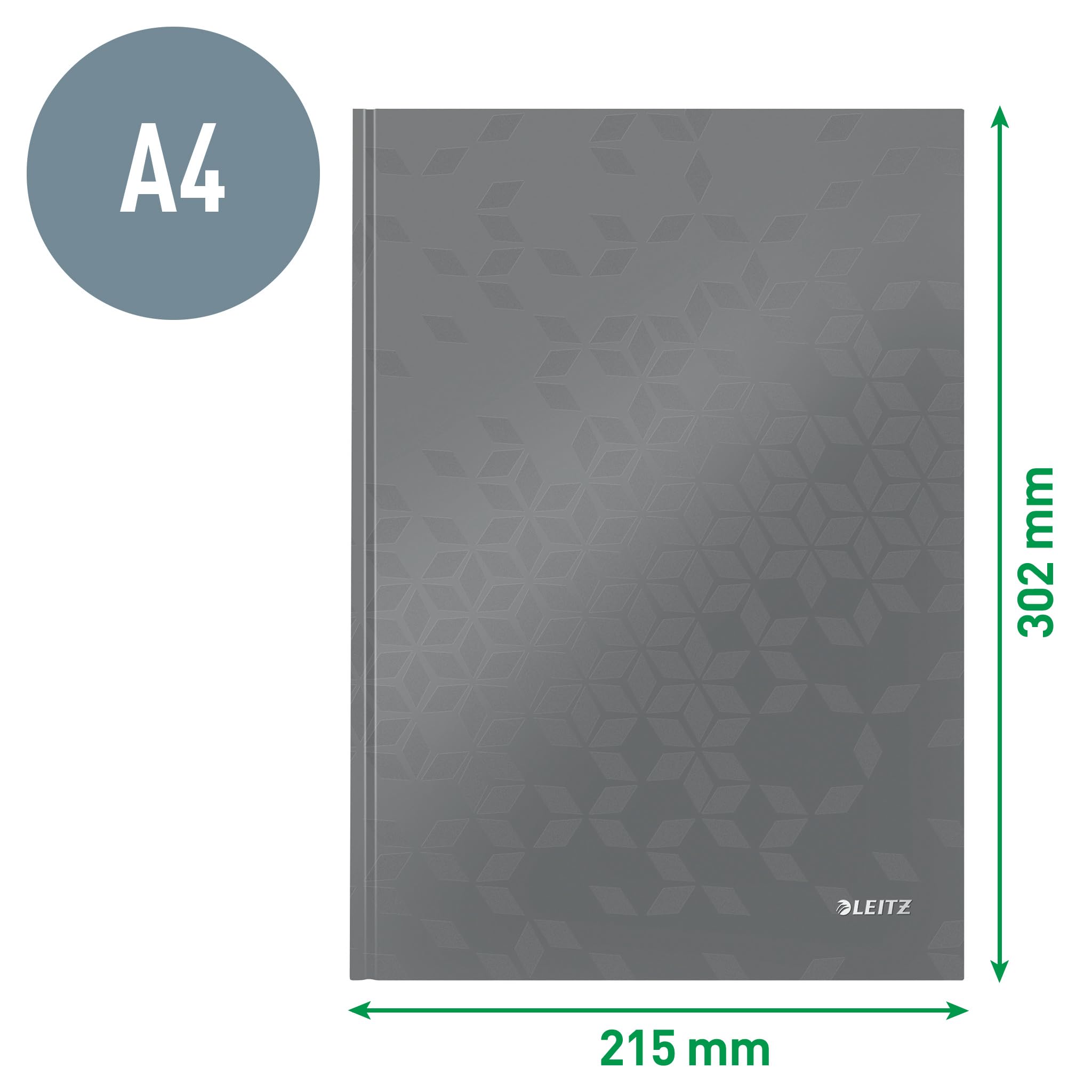 Leitz A4 Hard Cover Notebook - 80 Sheets, Squared Grid Paper, 90 GSM Ivory Pages - Premium Office & School Supplies for Note Taking, Journaling & Business Meetings