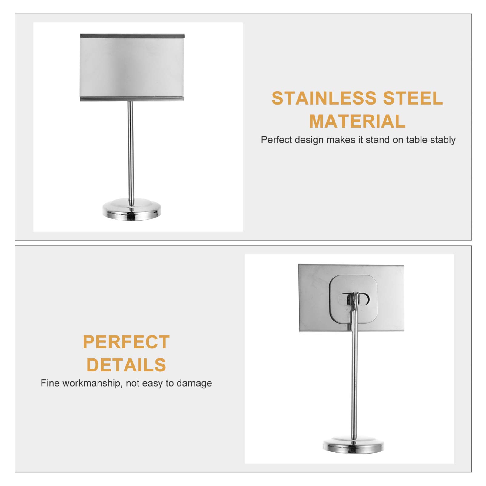 Premium Stainless Steel Business Card Holder - Hemoton Square Desk Name Stand with Memo Clip for Office, Events & Restaurants | Durable Seating Card Holder for Professional & Personal Use
