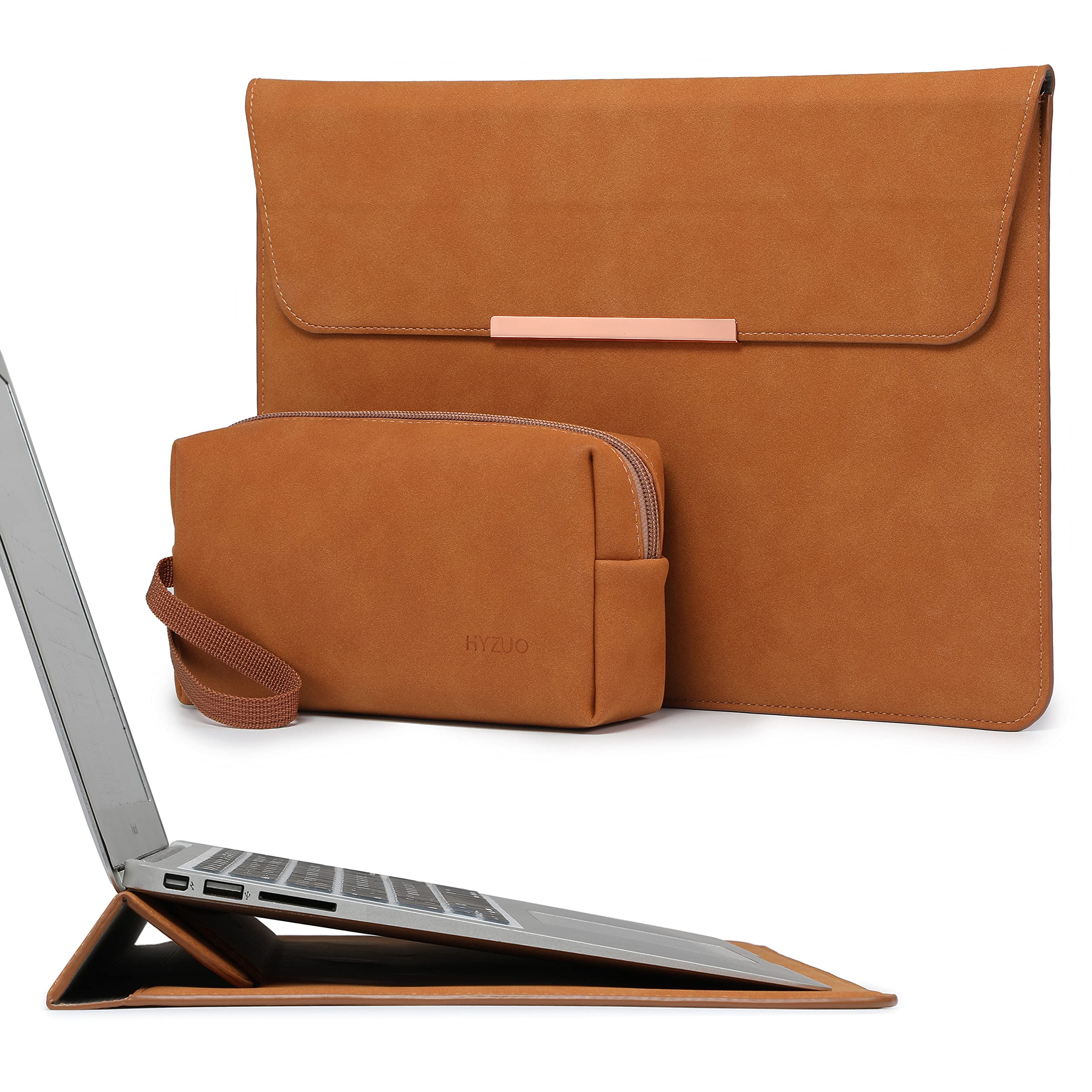 Premium 15-16 Inch Laptop Sleeve with Stand - Compatible with MacBook Pro 16 M1 Pro/Max (A2485, A2141 2019-2022), MacBook Pro 15 (2012-2019) & Surface Laptop 15 - Includes Accessory Bag (Brown) - Perfect for Work, Travel & School Protection
