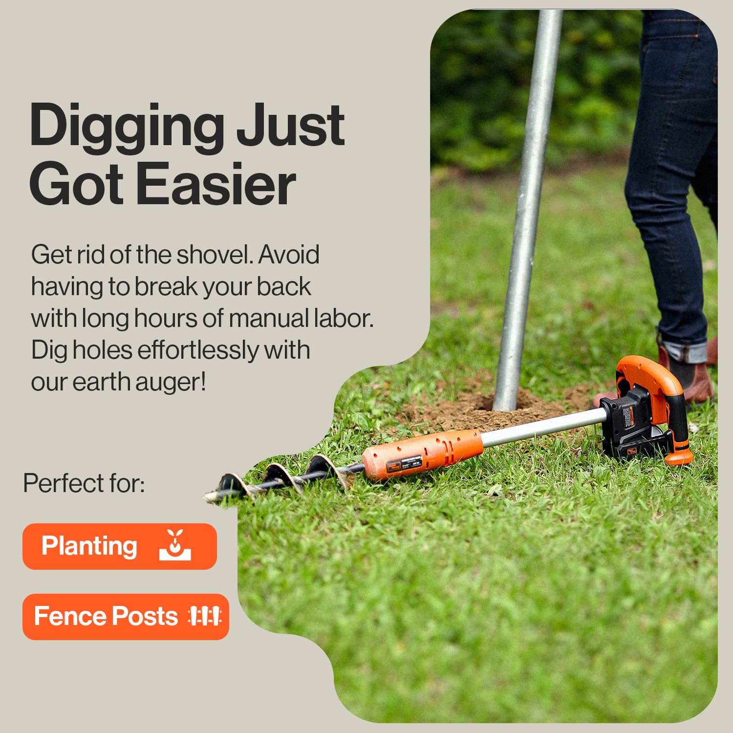 SuperHandy 20V 4Ah Electric Earth Auger Power Head with 12