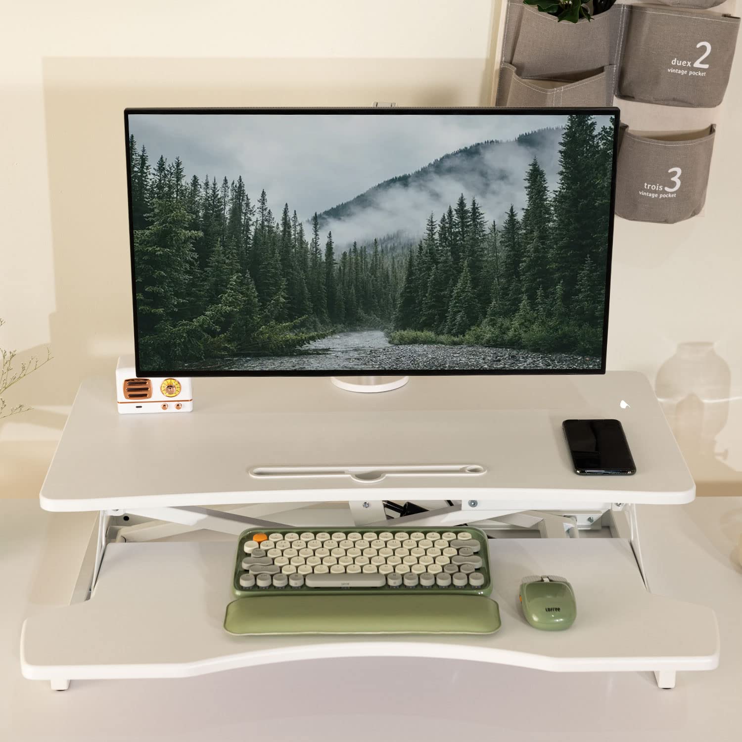 31 Inch Height Adjustable Standing Desk Converter - Ergonomic Sit to Stand Workstation with Wide Keyboard Tray for Dual Monitor & Laptop - White - Perfect for Home Office, Remote Work & Workspace Ergonomics