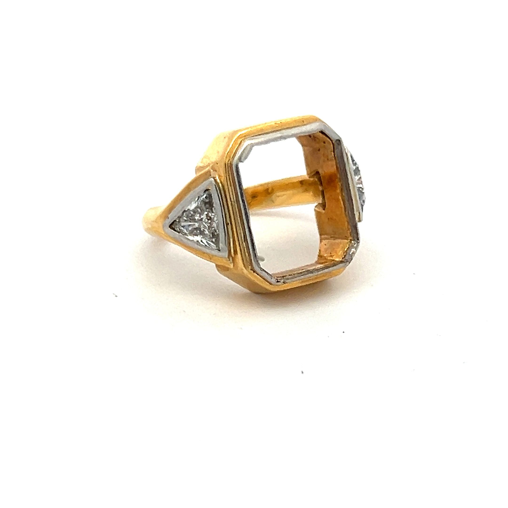 0.70 Carat Triangular G VS1 Diamond 18K Two-Tone Gold Semi Mount Ring - Perfect for Engagement, Wedding, Anniversary & Special Occasions
