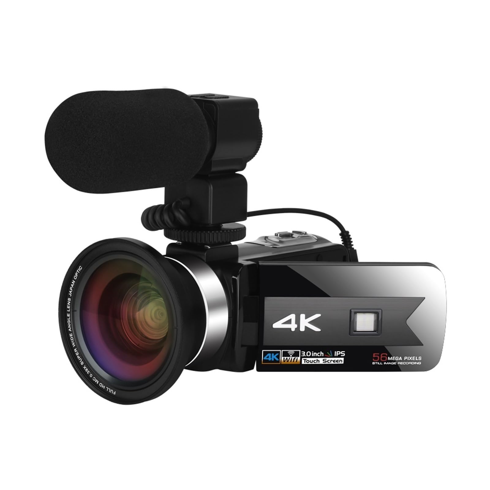 56MP 4K Vlog Camcorder with WIFI & Night Vision - 16X Zoom UHD Digital Video Camera for Live Streaming, YouTube, TikTok (No SD Card Included) - Perfect for Travel, Vlogging, and Social Media Content Creation