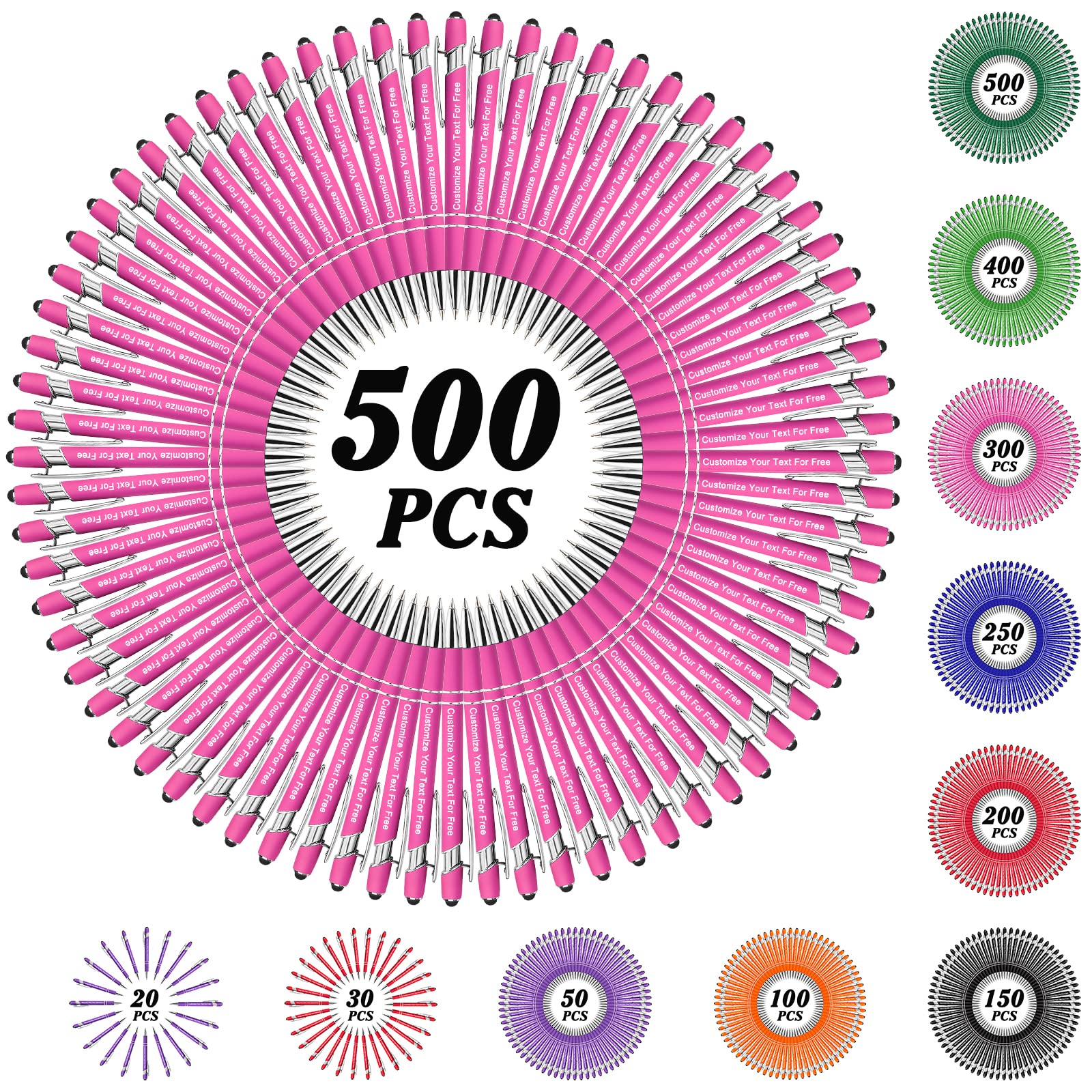 500 Pcs Custom Personalized Pens Bulk - Free Engraving, Stylus Tip Ballpoint Pens with Name/Text for School, Office, Business, Graduation & Anniversaries (500 Pack) - Perfect for Corporate Gifts, Promotional Events & Student Supplies