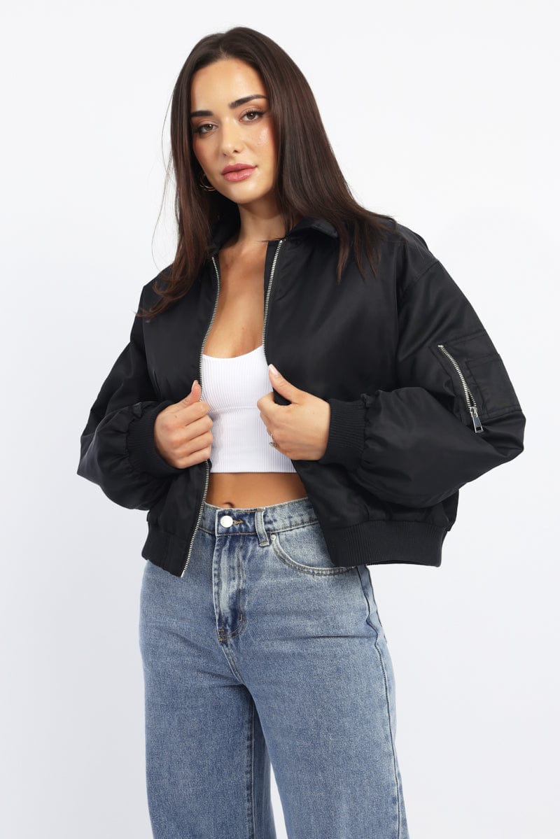 Men's Black Bomber Jacket with Stand Collar - Stylish & Warm Outerwear for Casual Wear, Travel & Outdoor Activities
