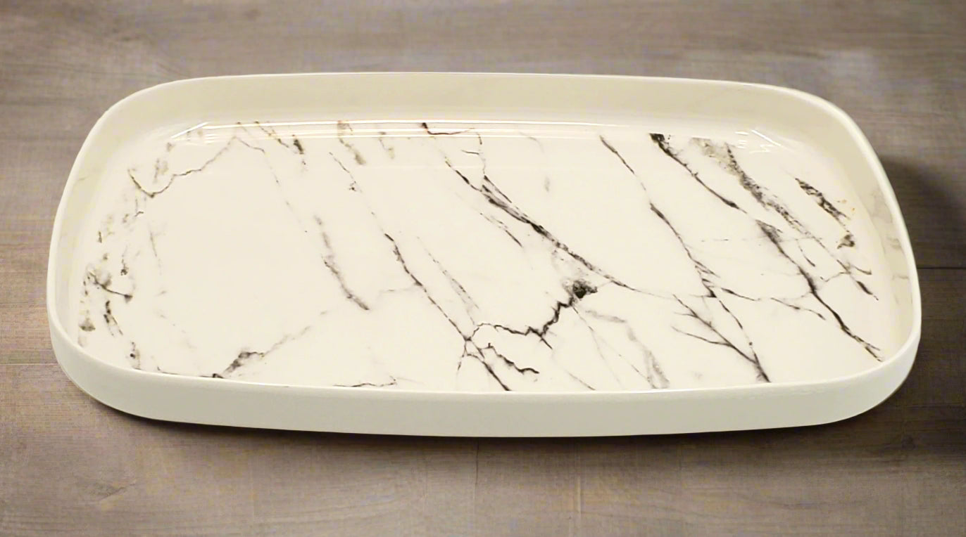 14x10 Inch Melamine Serving Tray - Marble Silver Finish - Durable & Lightweight for Parties, Dining, and Home Decor