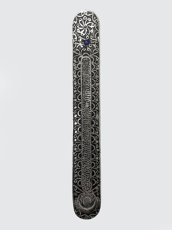 Namaste Metal Embossed Incense Holder with Stone Moon - Elegant Aromatherapy Decor for Yoga, Meditation & Spiritual Spaces