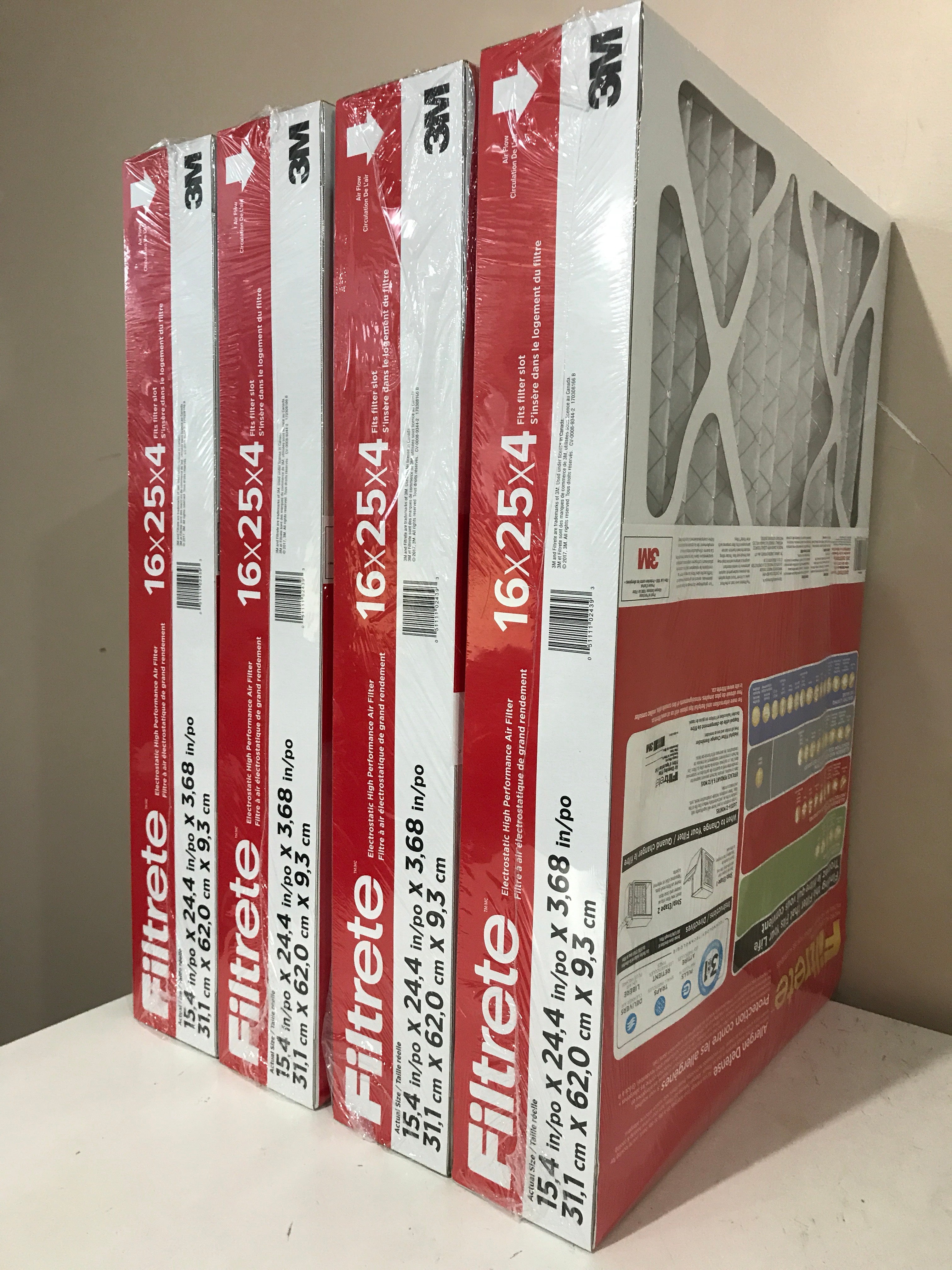 3M Filtrete 16x25x4 Air Filter - 15.4x24.4x3.68 Exact Size - 4 Pack Genuine OEM Replacement for Furnace & HVAC Systems - Improves Indoor Air Quality for Homes & Offices