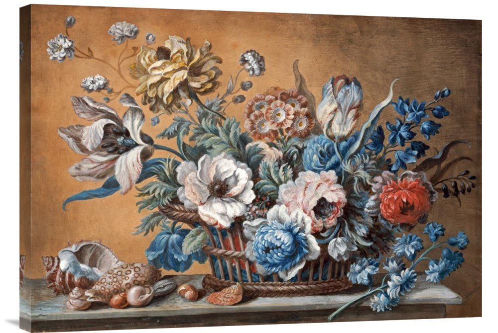 Peter Mazell A Basket of Carnations Canvas Wall Art Print - Handmade Gallery Wrap Giclee for Living Room, Bedroom & Office Decor - 30x142 Inches