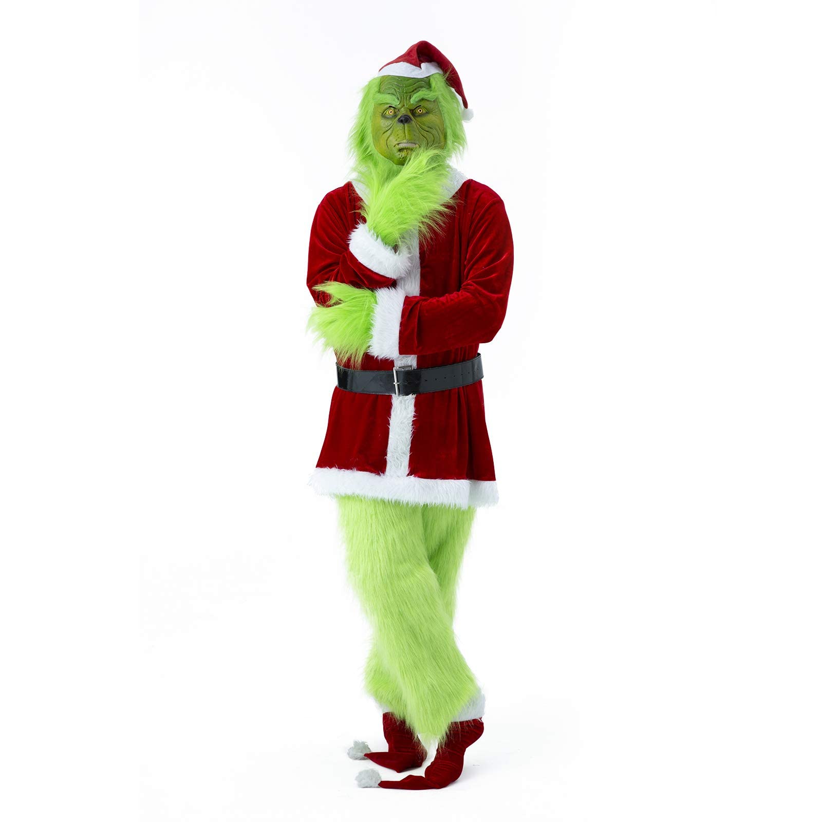 7PCS Christmas Green Monster Costume for Adults - Santa Suit Set with Mask | Festive Holiday Party Outfit for Cosplay, Christmas Events & Themed Gatherings