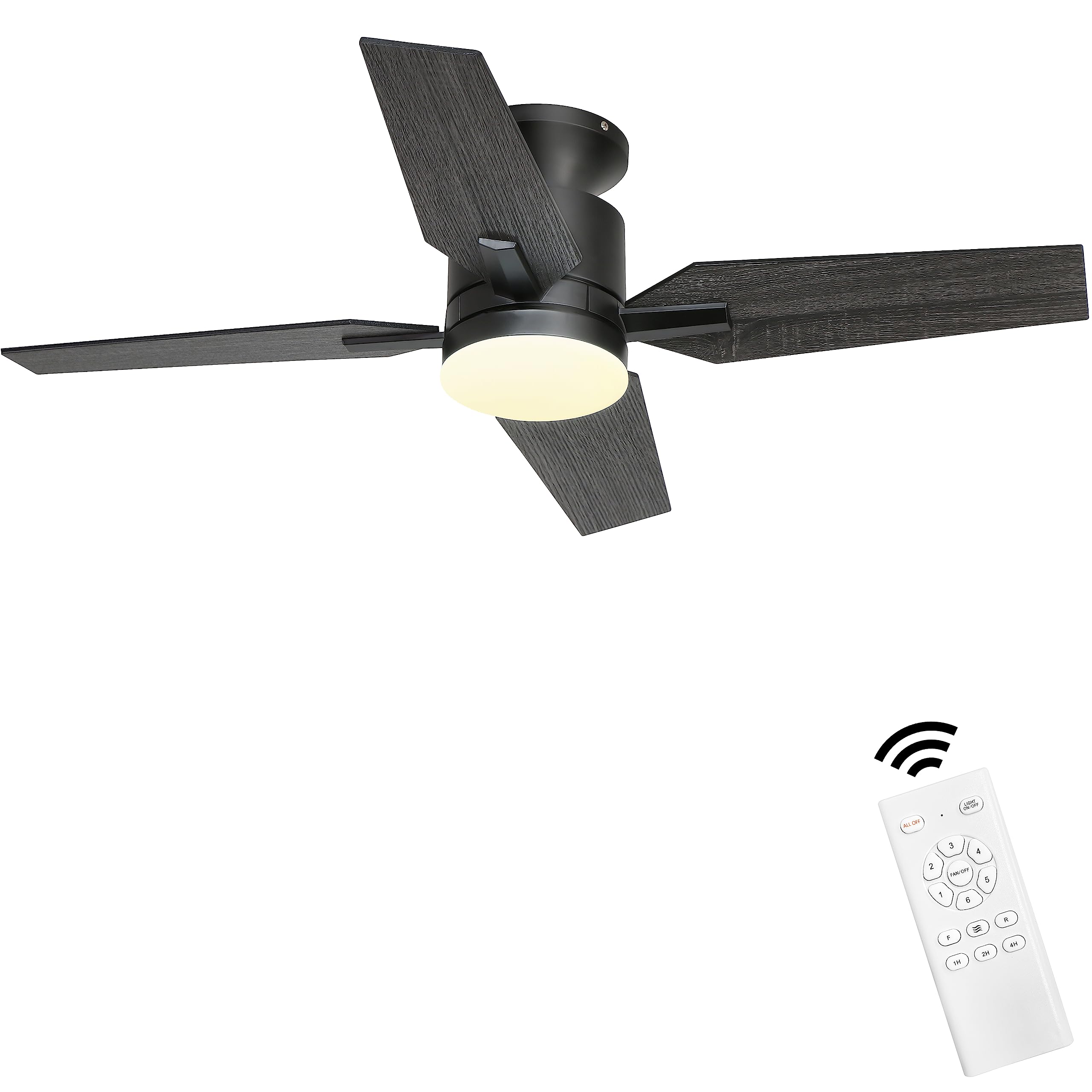 Ohniyou 40 Inch Low Profile Ceiling Fan with Lights & Remote Control - 4 Reversible Blades, 3 Color Options, 6 Speed Settings - Flush Mount Indoor/Outdoor Fan for Bedroom, Kitchen, Dining Room, Patio - Black - Perfect for Home Cooling & Stylish Decor
