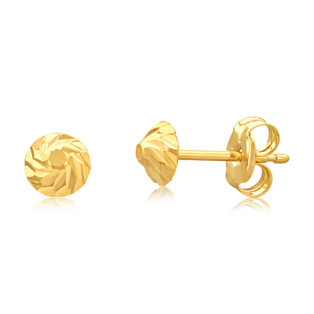9ct Yellow Gold 4mm Carved Cone Stud Earrings - Elegant Dainty Jewelry for Women - Perfect for Everyday Wear, Date Nights & Special Occasions