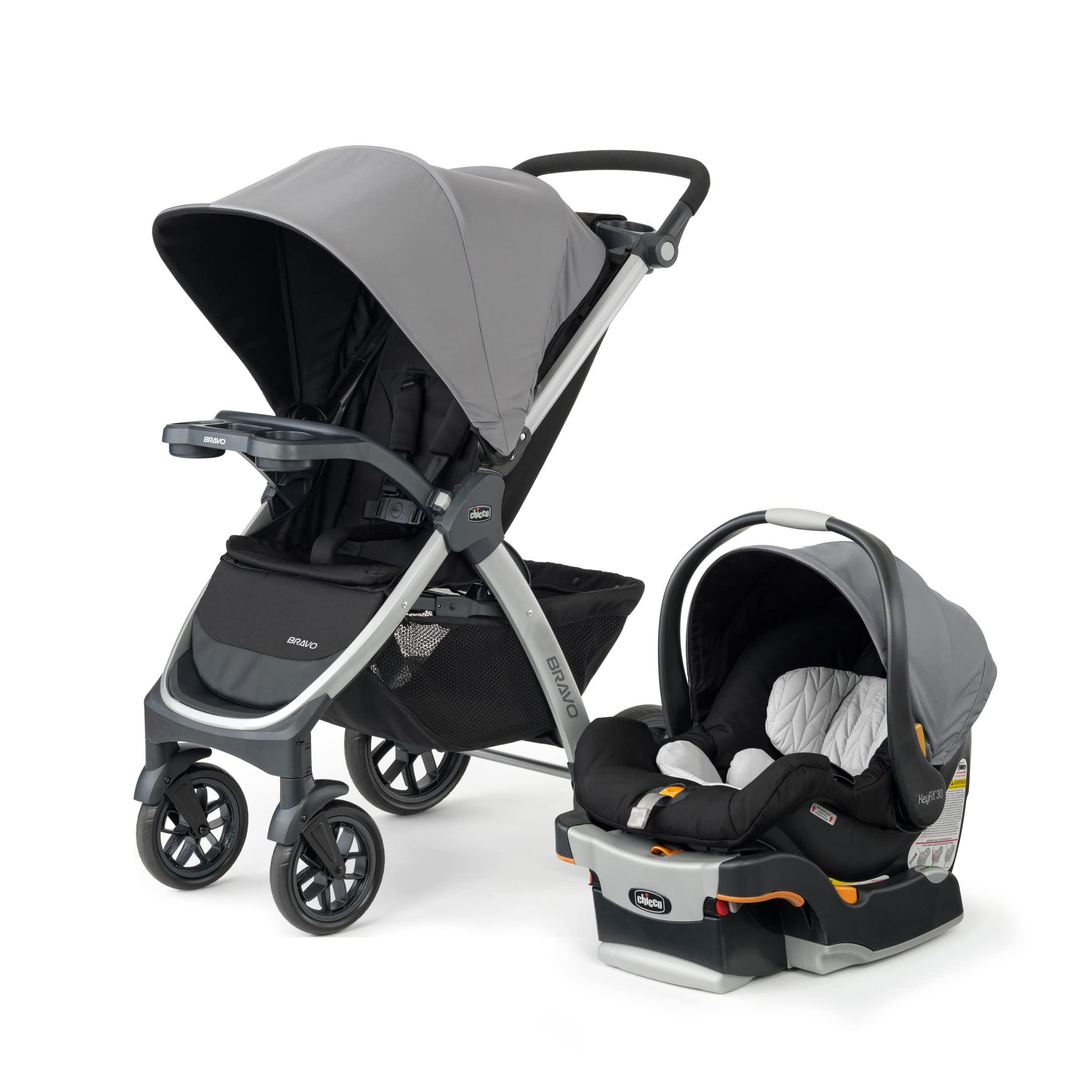 Chicco Bravo 3-in-1 Trio Travel System - Lightweight Quick-Fold Stroller with KeyFit 30 Infant Car Seat & Base | Camden/Black | Perfect for Newborns, Toddlers & Family Travel