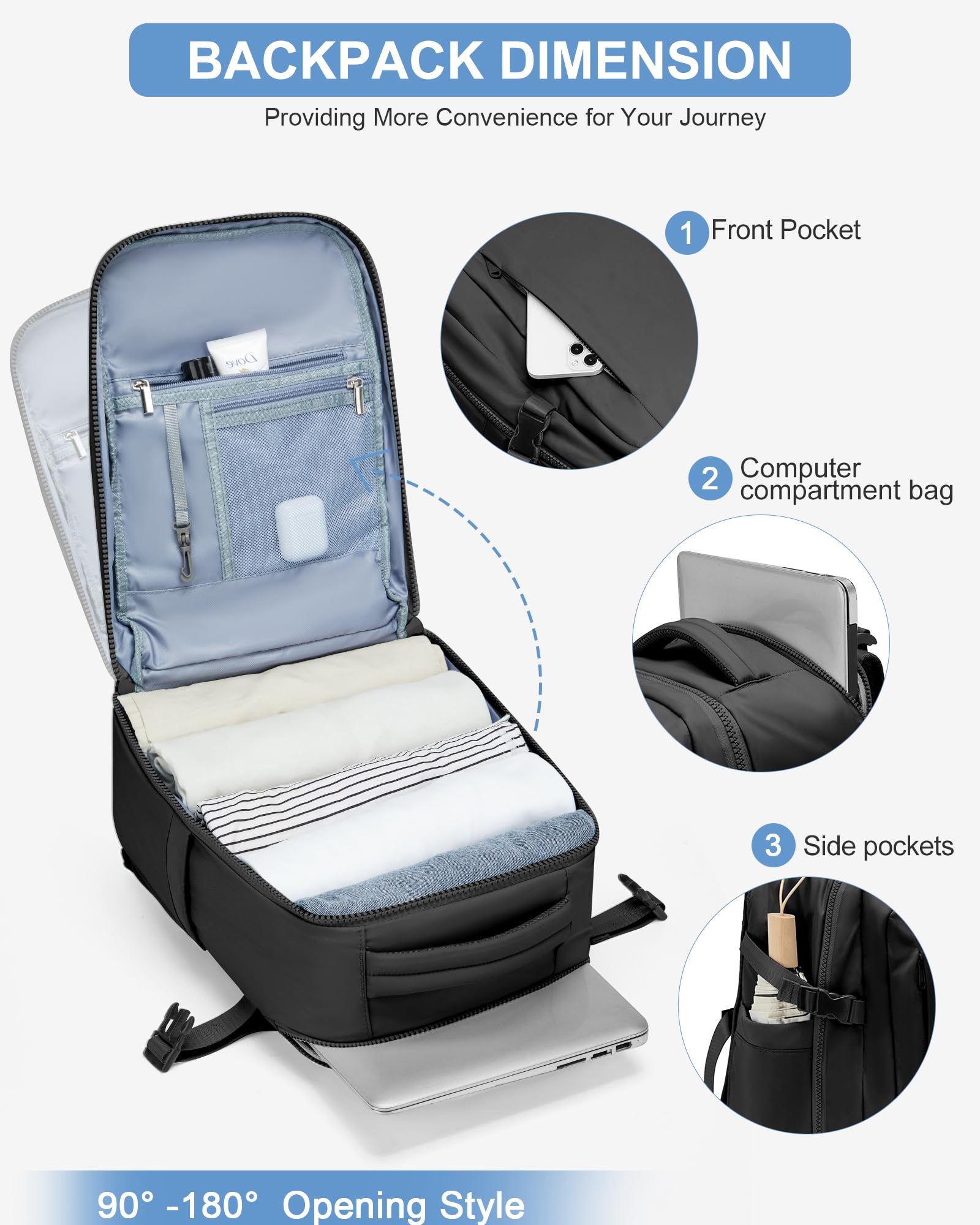 Suradar Lightweight Travel Backpack for Women & Men - TSA Approved Carry On Flight Backpack, Laptop Daypack for Work, Business, College, Hiking & Casual Use - Perfect Personal Item Bag for Airports, Commuting & Outdoor Adventures (Black)