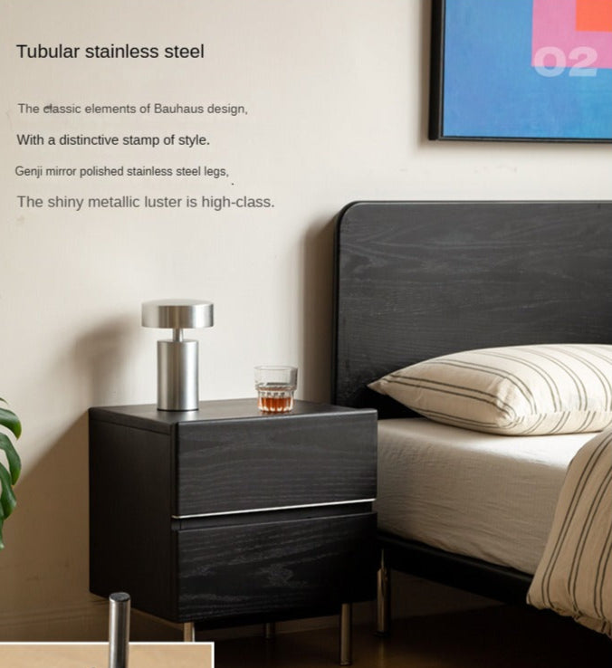 Solid Oak Wood Nightstand - Light Luxury Style Bedside Table for Bedroom, Living Room, or Office