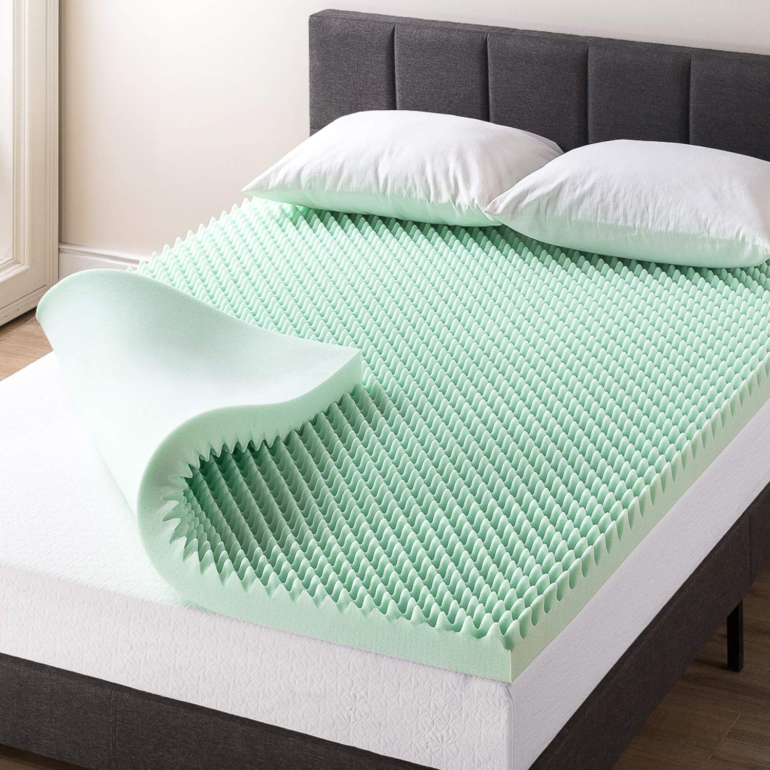 3 Inch Egg Crate Memory Foam Mattress Topper with Aloe Infusion - Queen Size, CertiPUR-US Certified, Cooling & Pressure Relief | Perfect for Back Pain Relief, Guest Beds & Dorm Room Comfort