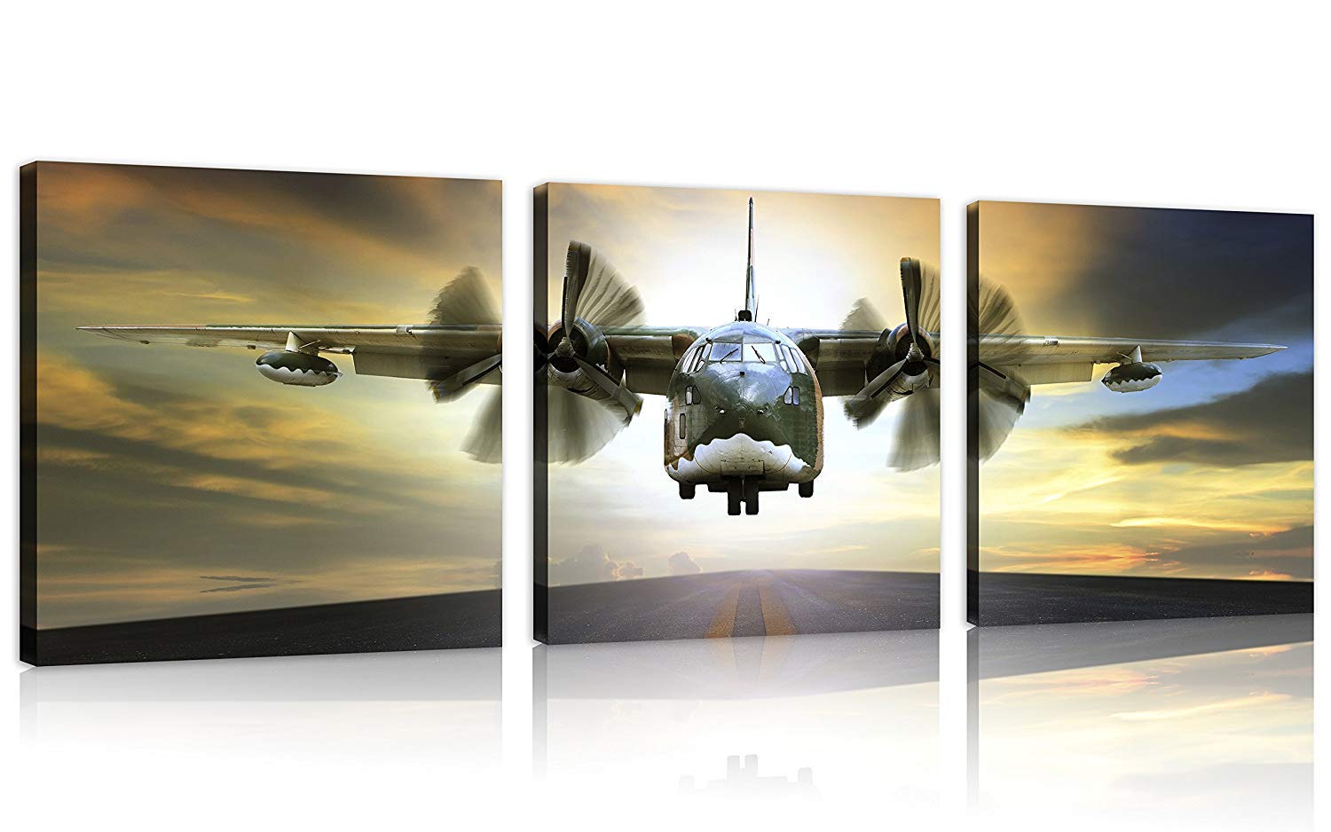 TutuBeer Vintage Airplane Wall Art Set - 3 Panels Stretched & Framed Aviation Decor with Sunset Plane Picture, Old Paper Aircraft Print for Living Room, Bedroom, Office - Perfect for Home & Office Decoration