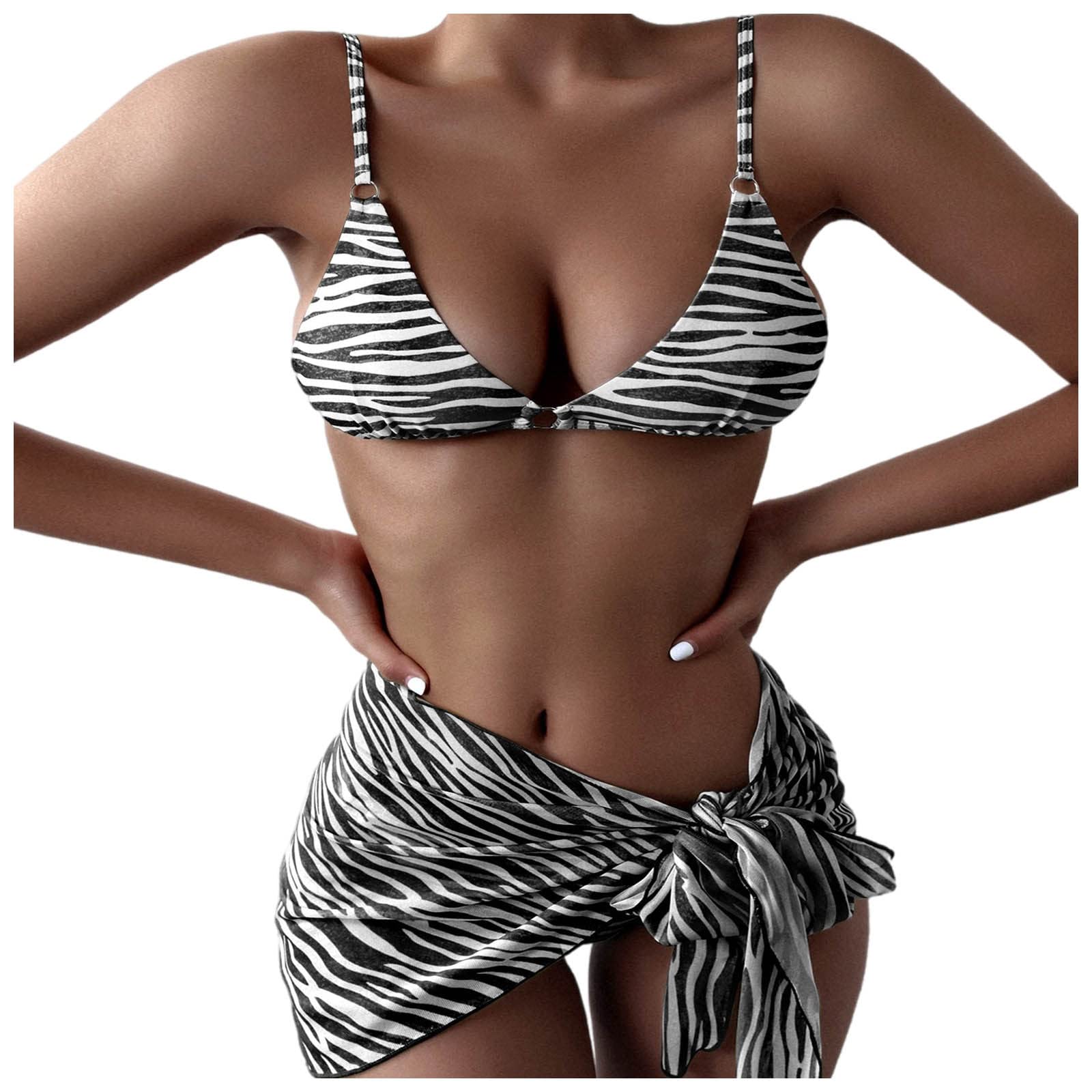 MOBCTG Women's Striped Bikini Set with Skirt for Beach & Pool