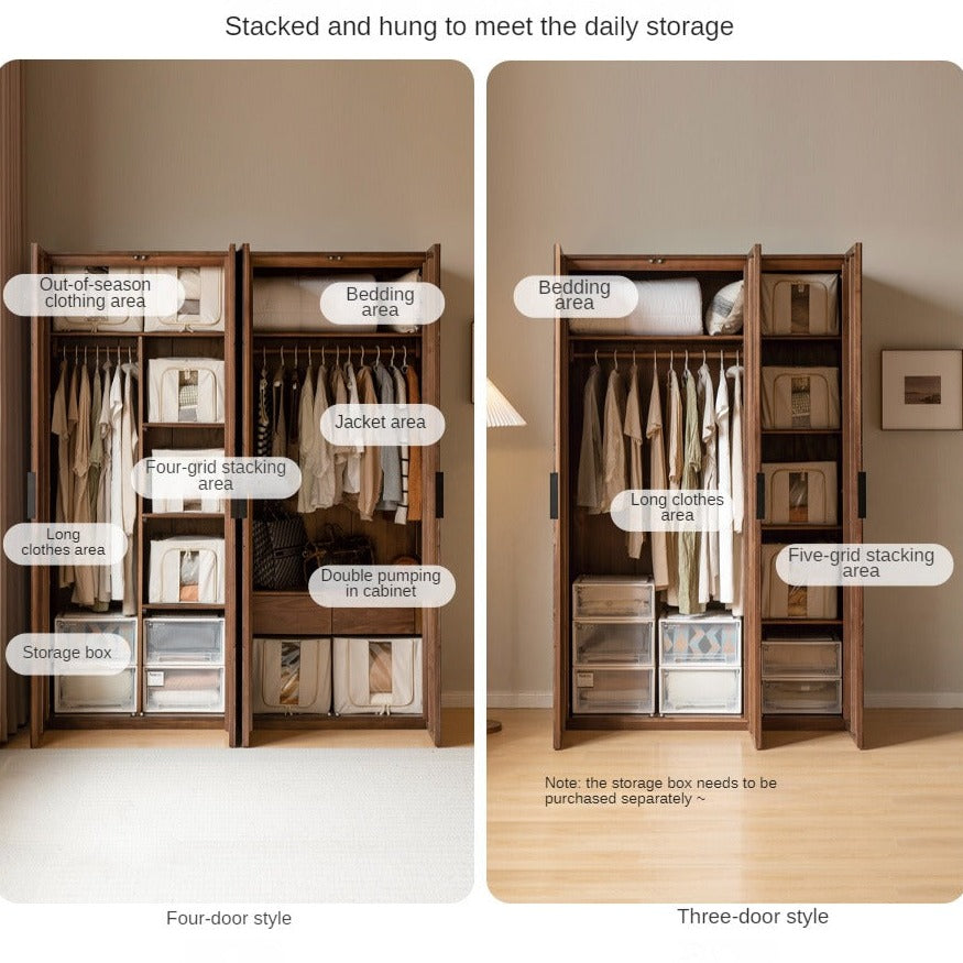 Premium Black Walnut Solid Wood Wardrobe Closet - Spacious Storage for Bedroom, Walk-In Closet & Guest Room Organization